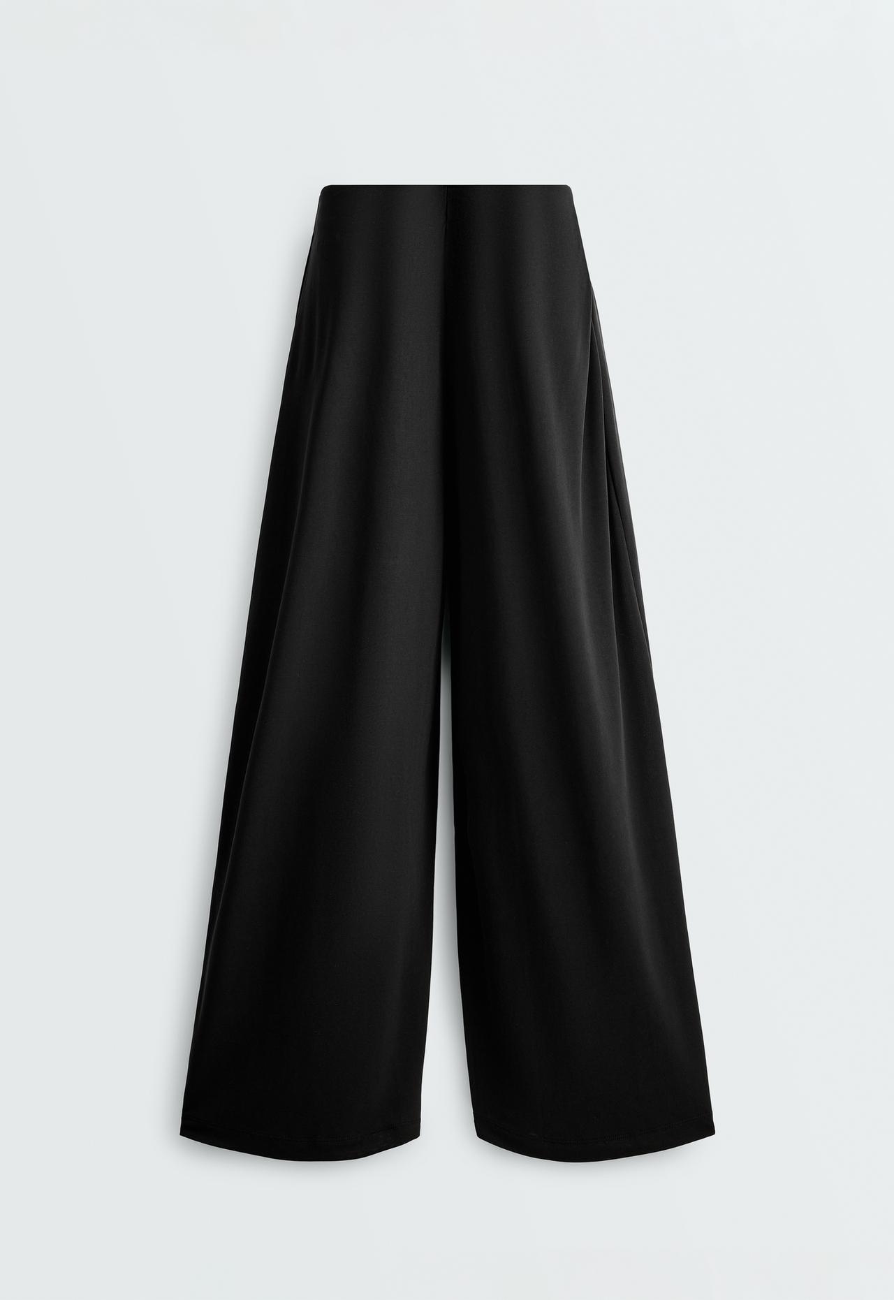 Modal blend straight-leg trousers with side pleat — BLACK