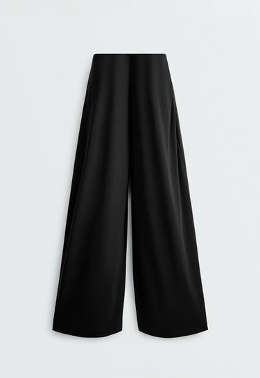 Modal blend straight-leg trousers with side pleat — BLACK 7