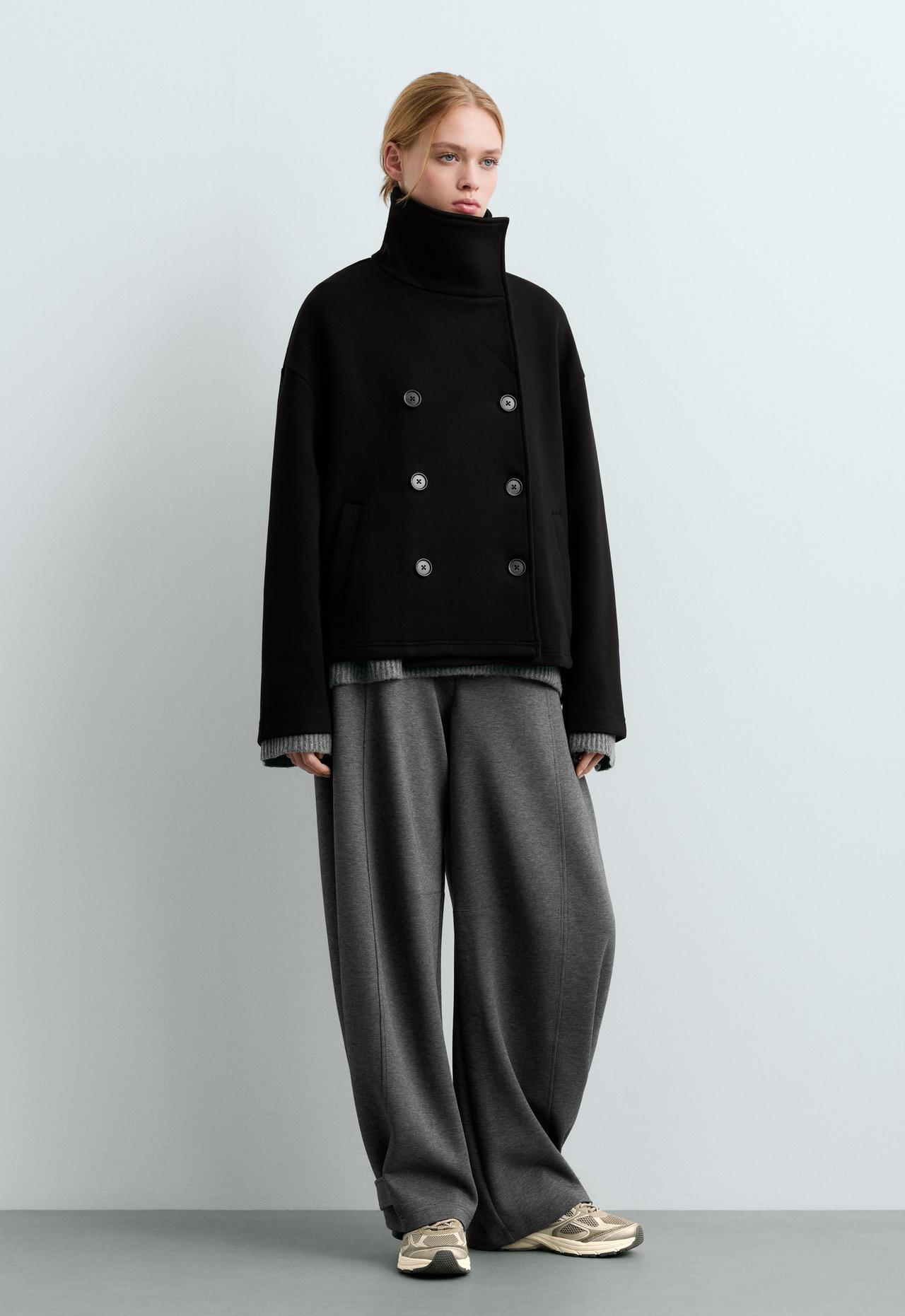 Short 6-button cotton jacket — BLACK