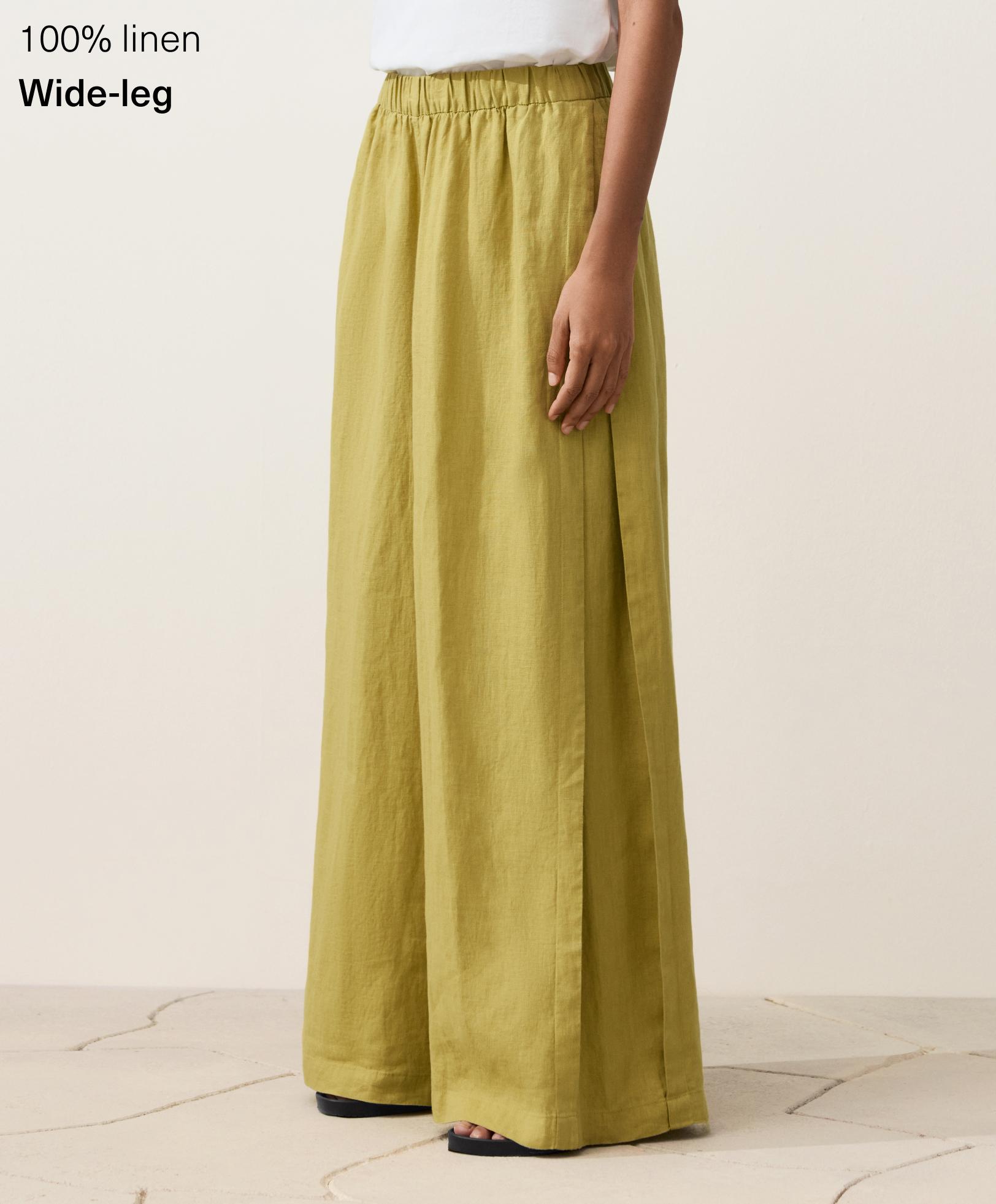 100% linen wide-leg trousers with side pleat
