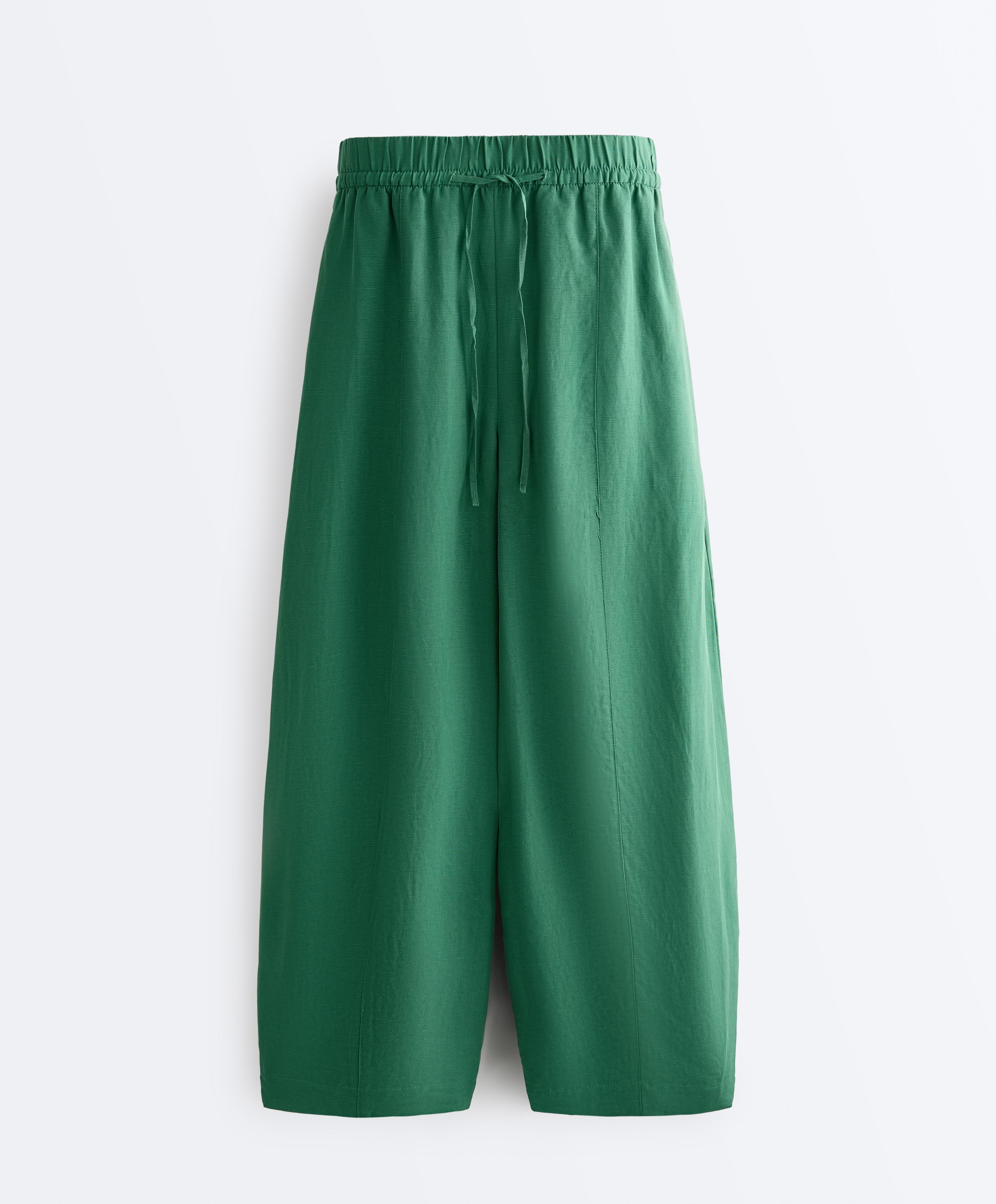 Balloon trousers lyocell blend and 24% linen with seams — EMERALD GREEN
