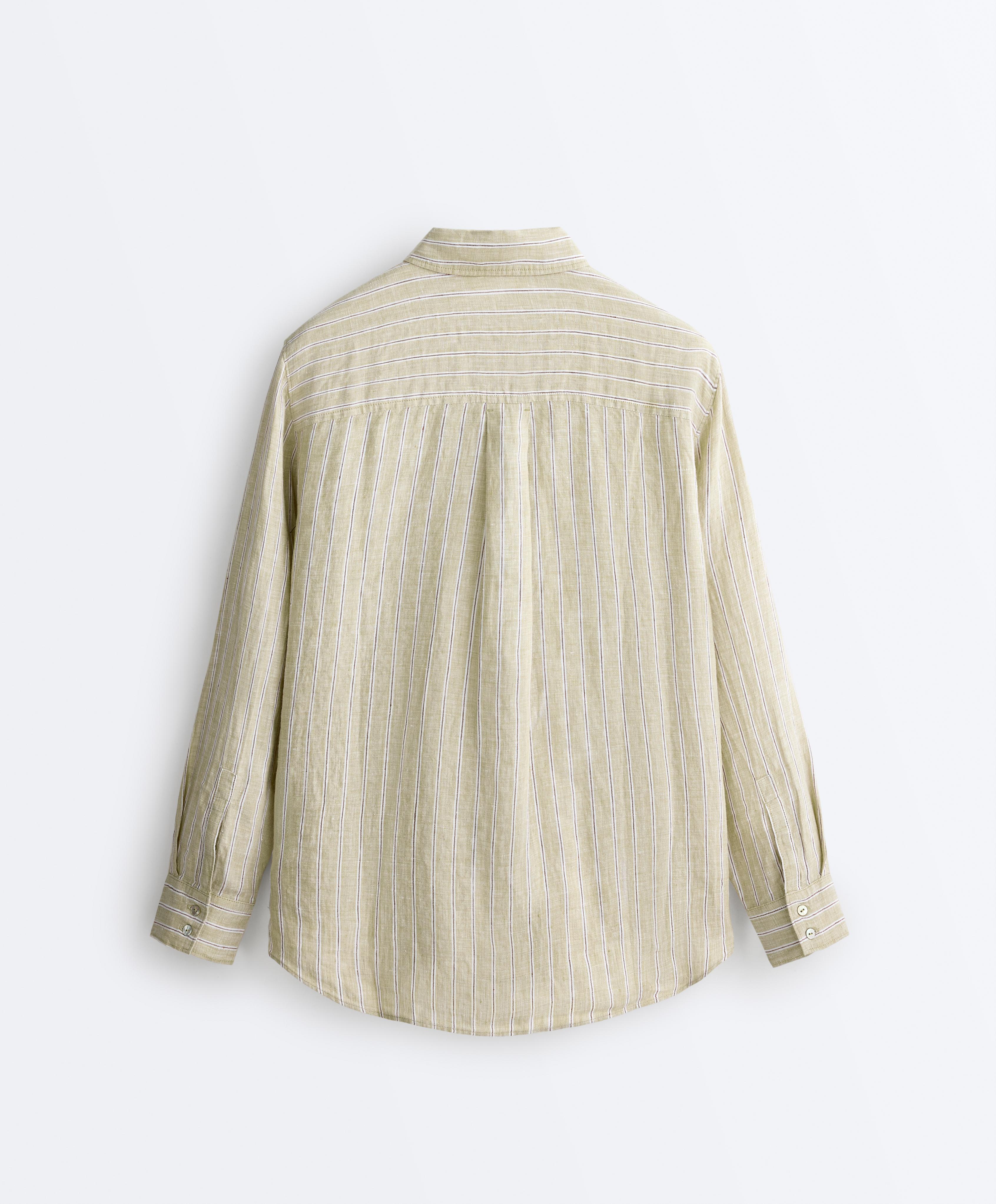 Striped 100% linen relaxed shirt — PALE PISTACHIO