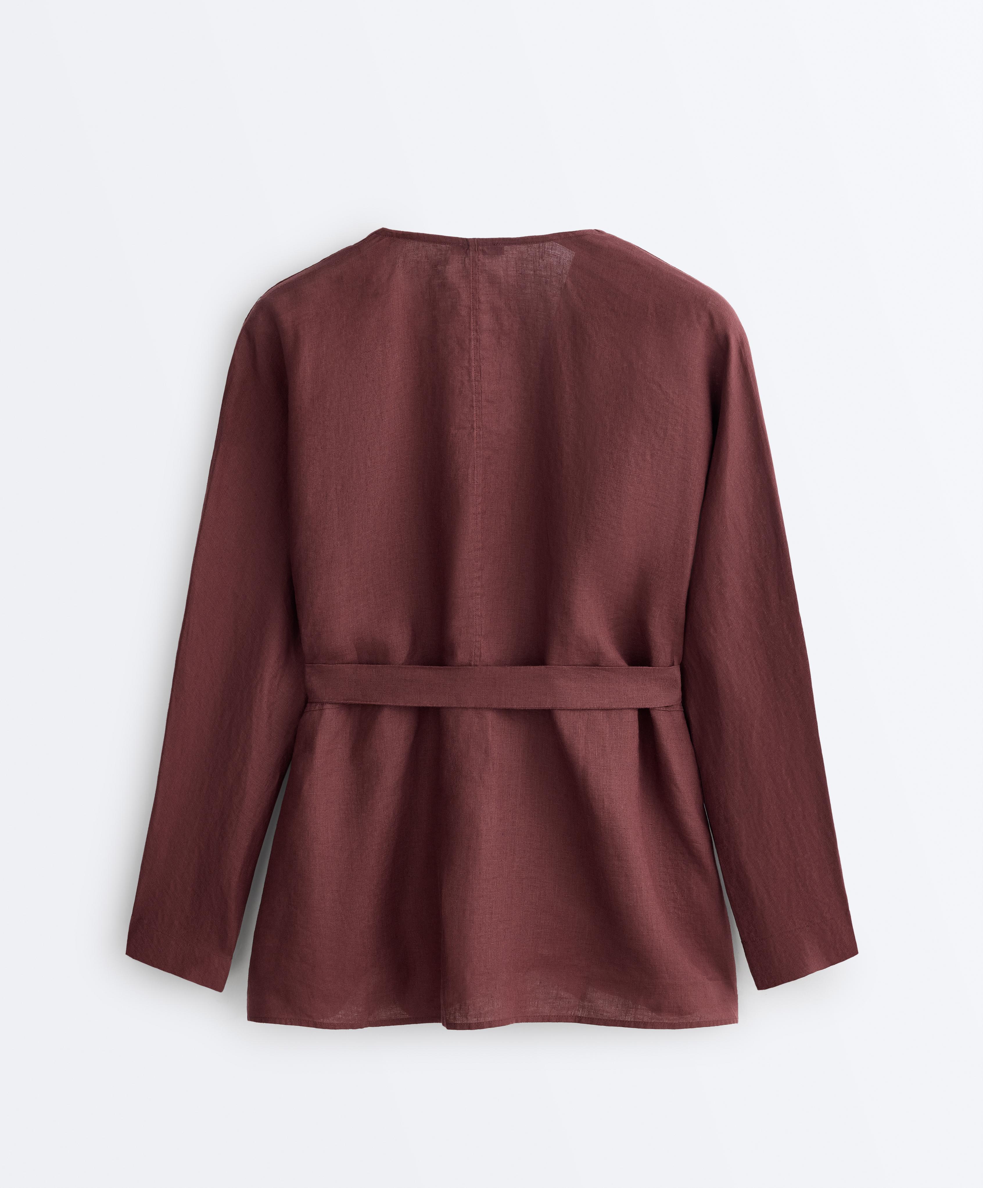 100% linen kimono shirt — BURGUNDY