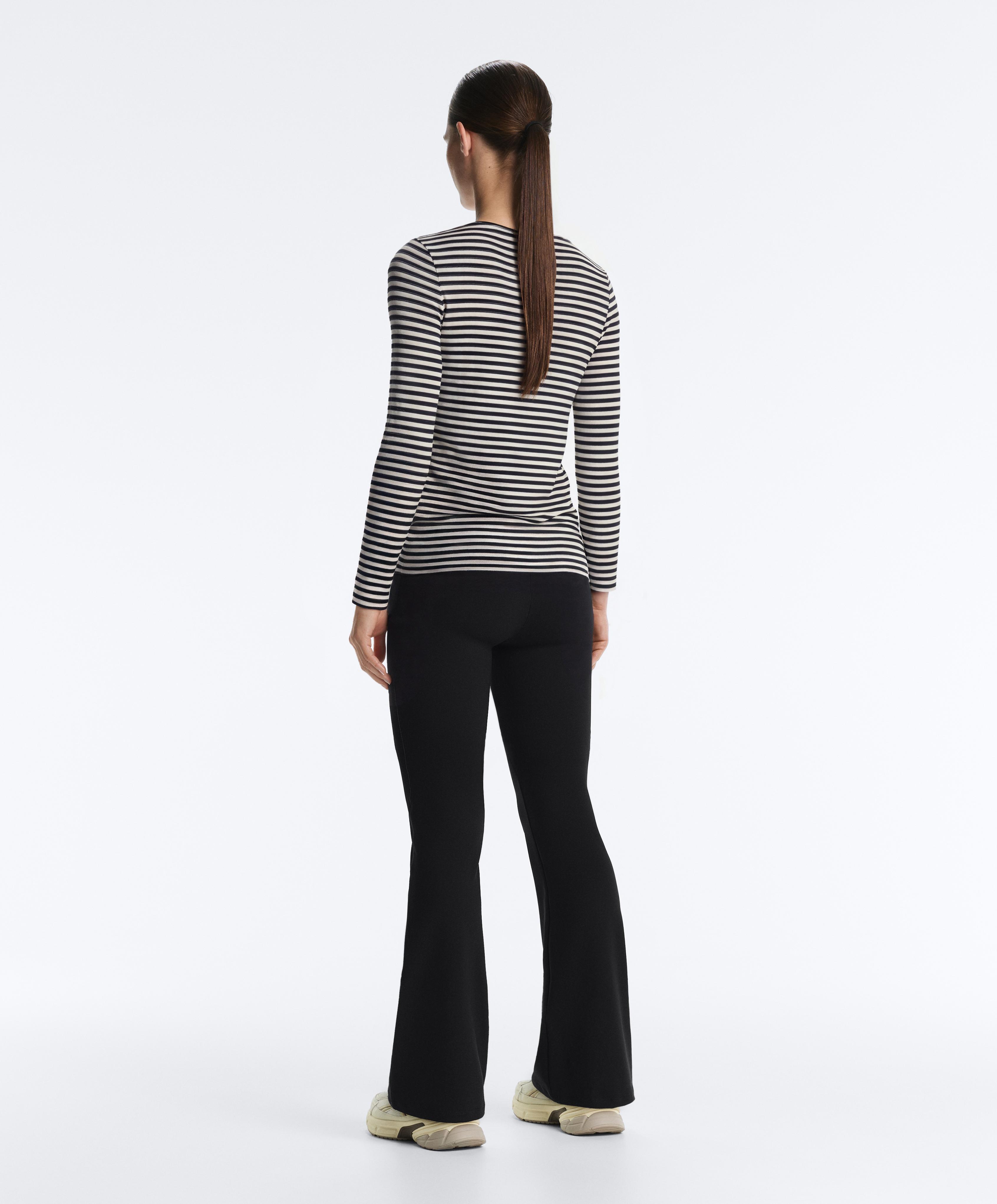 Fitted striped long sleeve T-shirt — BLACK