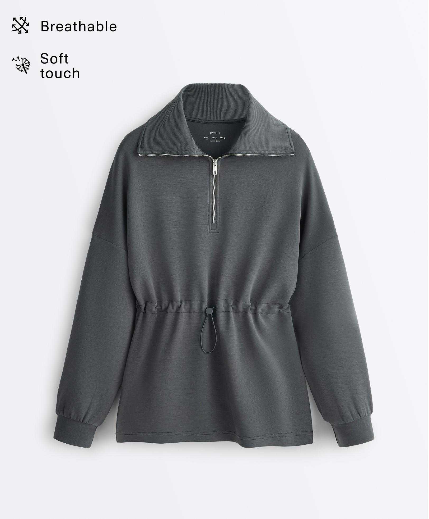 Half-zip sweatshirt with soft-touch modal — ASPHALT