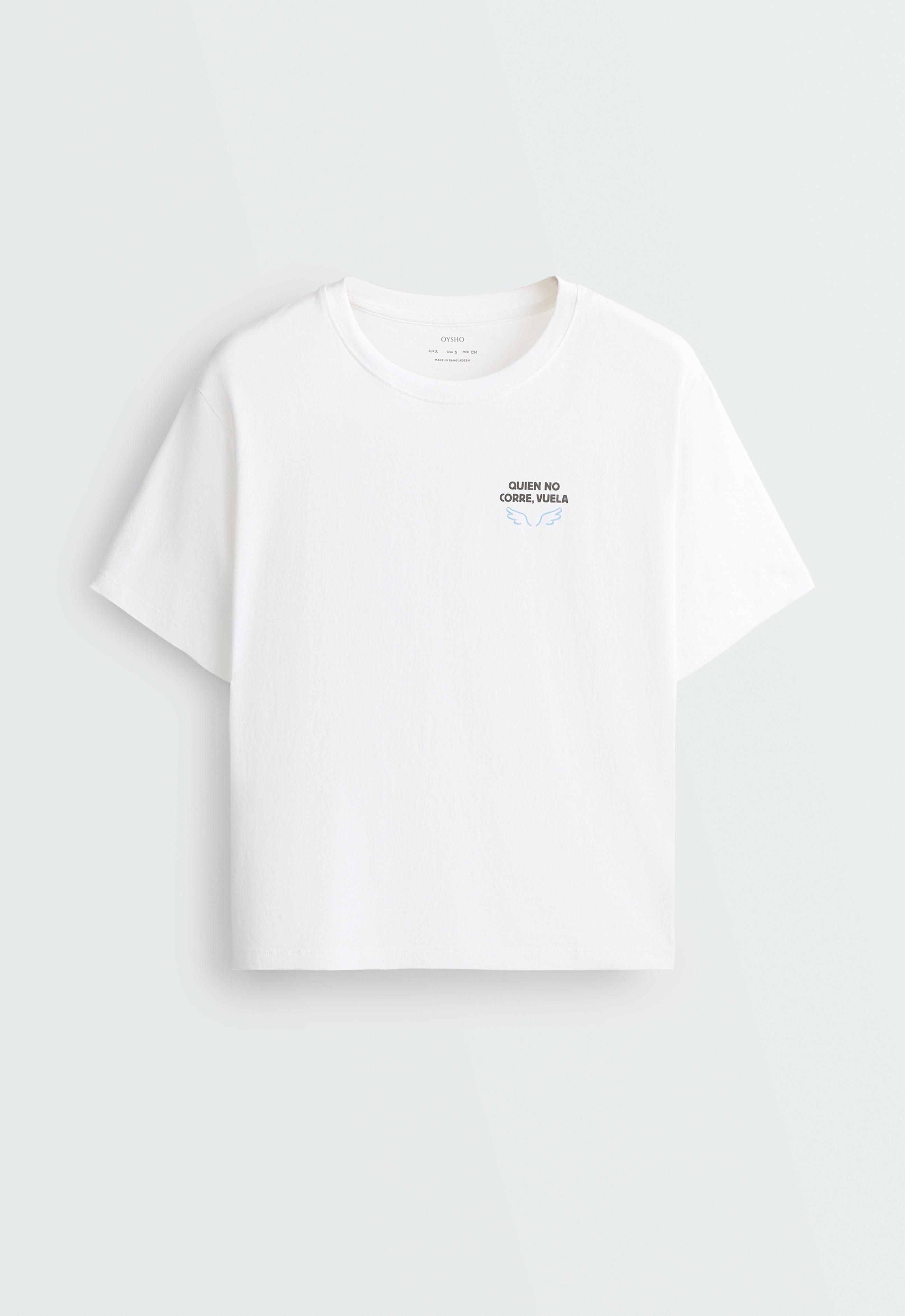 Printed boxy cotton blend short-sleeved T-shirt — WHITE