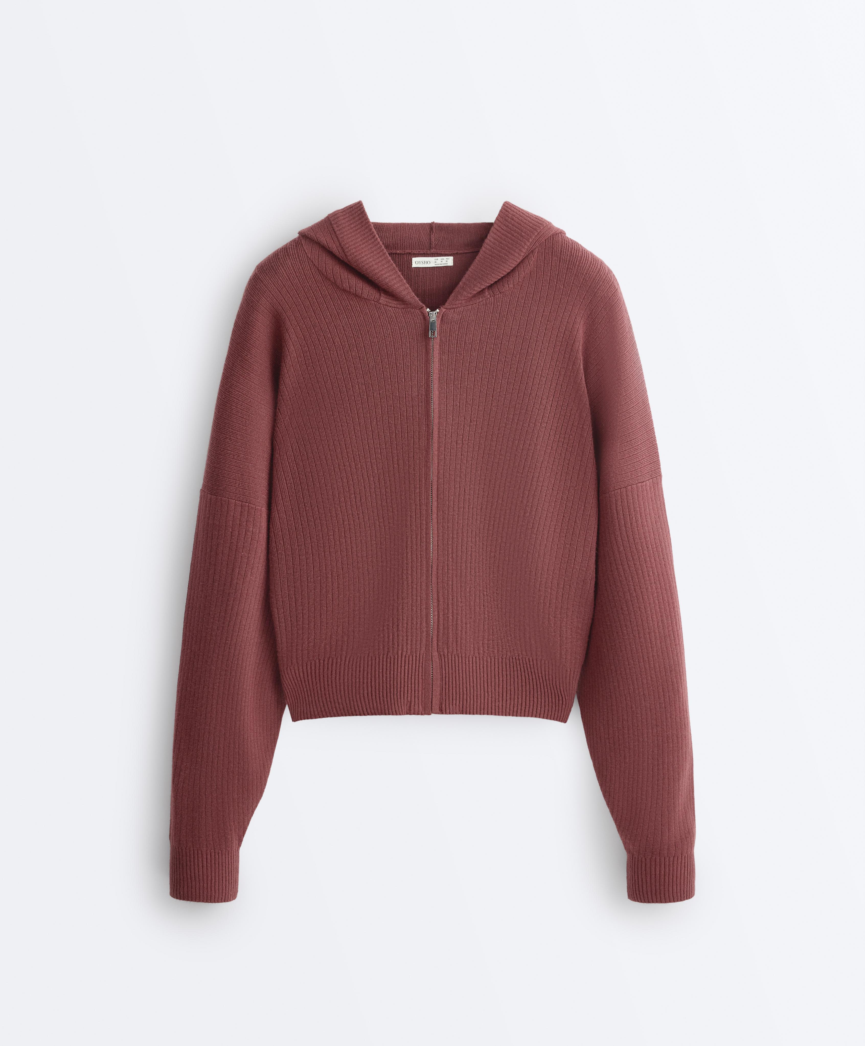 Rib-knit hooded jacket — MAHOGANY