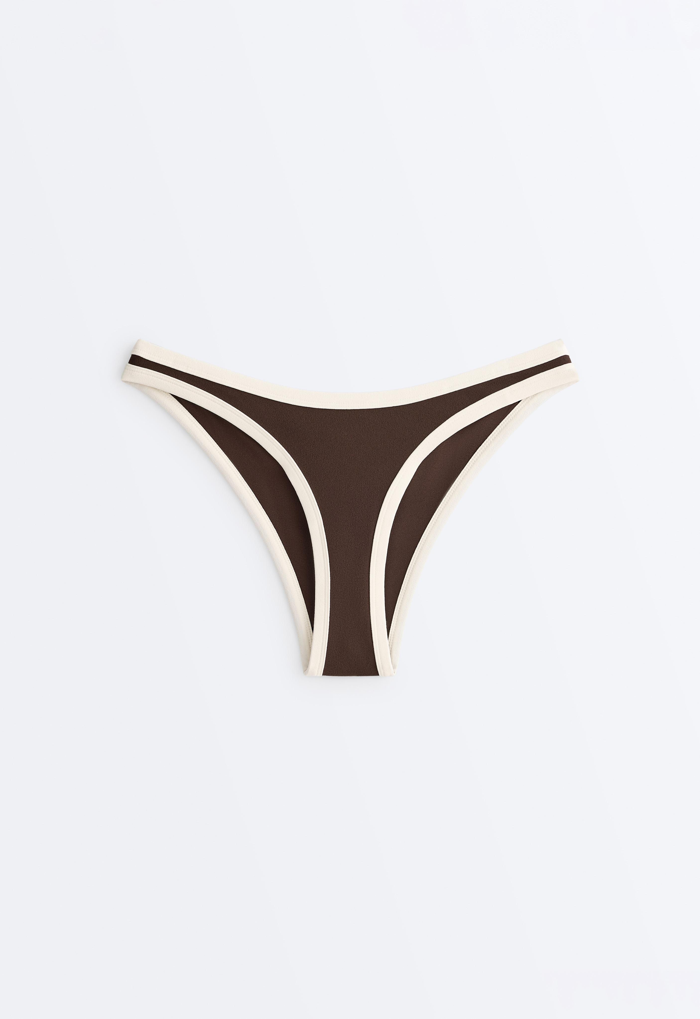 Contrast trim U-cut medium-coverage bikini briefs — DARK BROWN