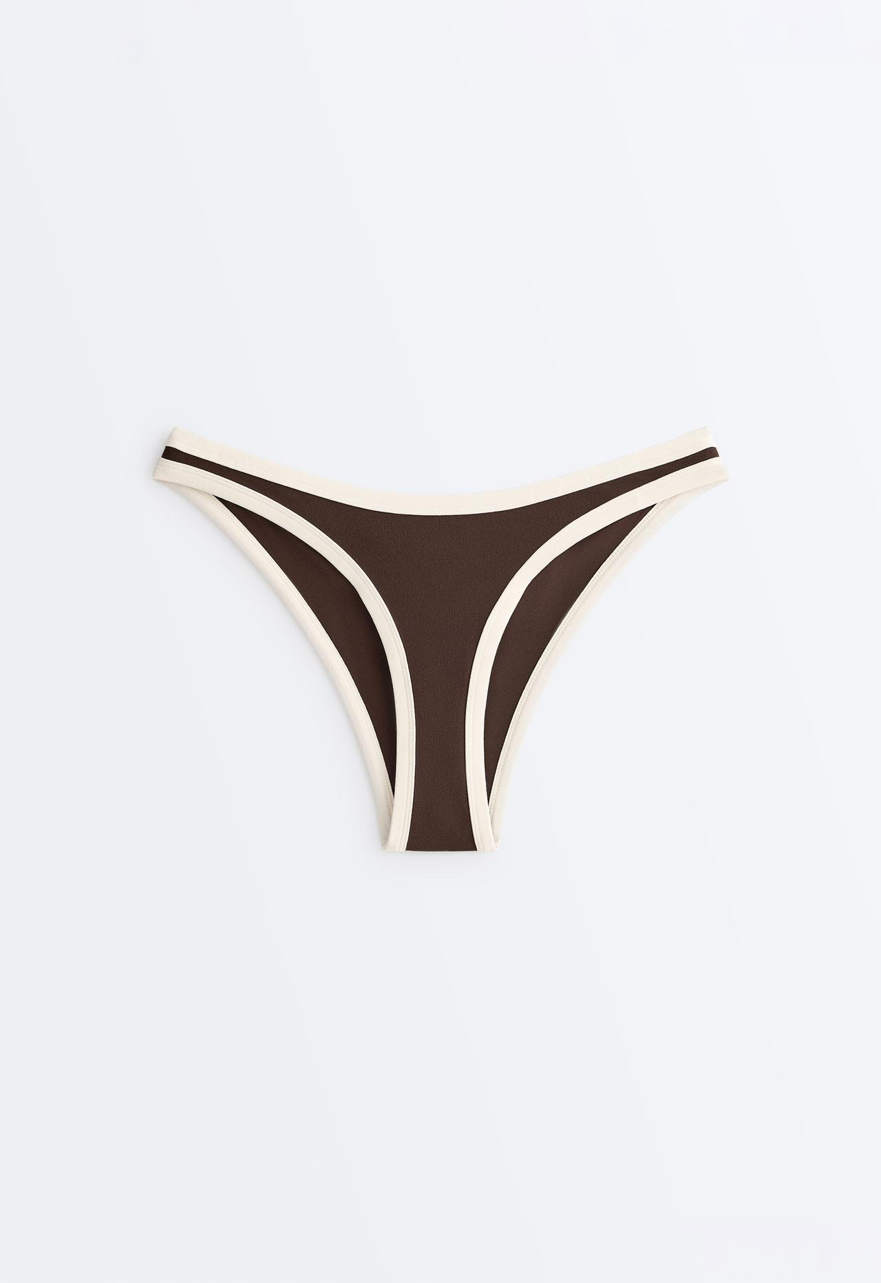 Contrast trim U-cut medium-coverage bikini briefs — DARK BROWN