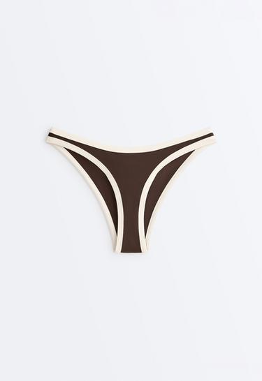 Contrast trim U-cut medium-coverage bikini briefs — DARK BROWN 6