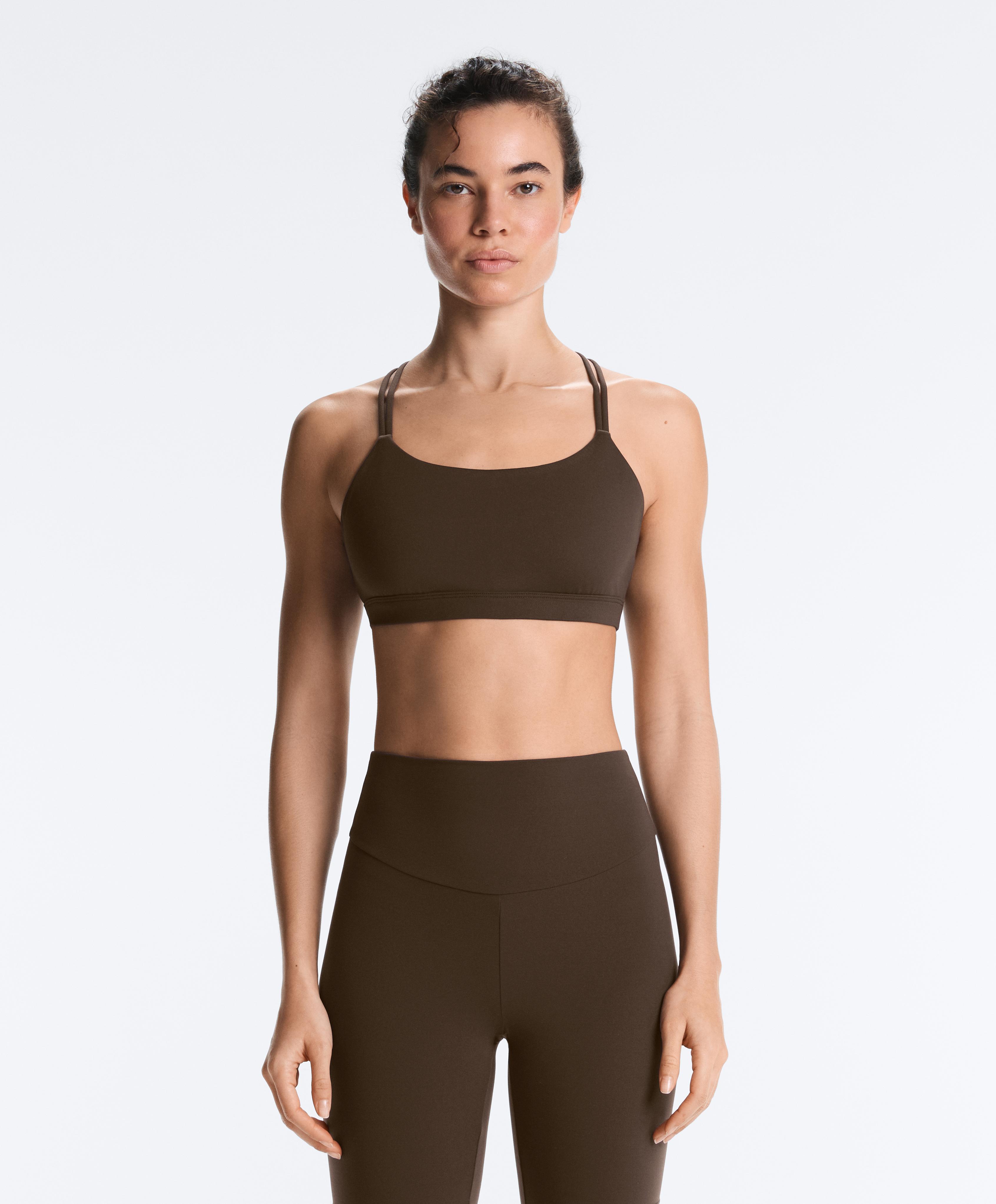 Comfortlux low-support crossover strap sports bra — DARK BROWN