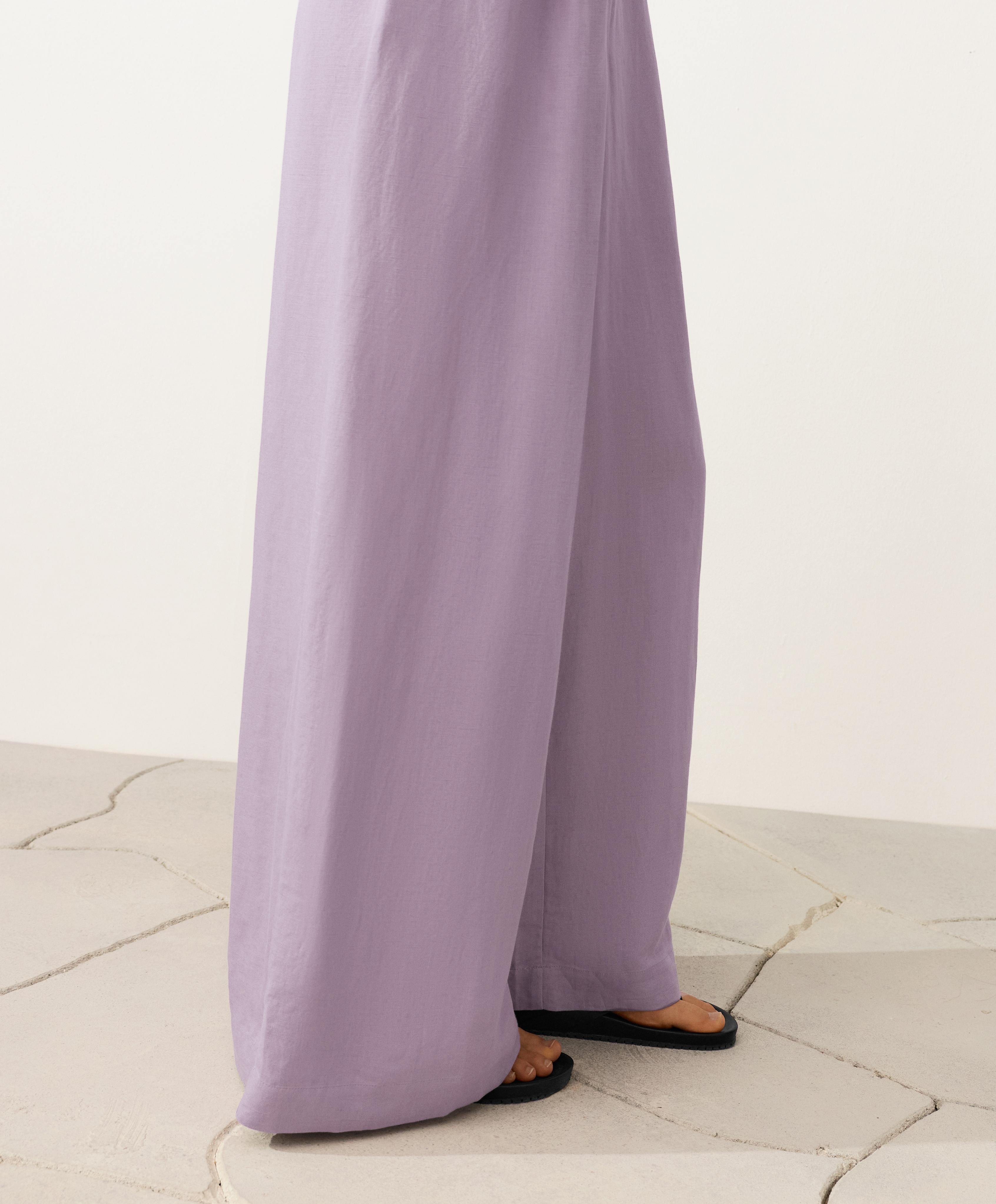 Linen long jumpsuit with lapel collar — LILAC