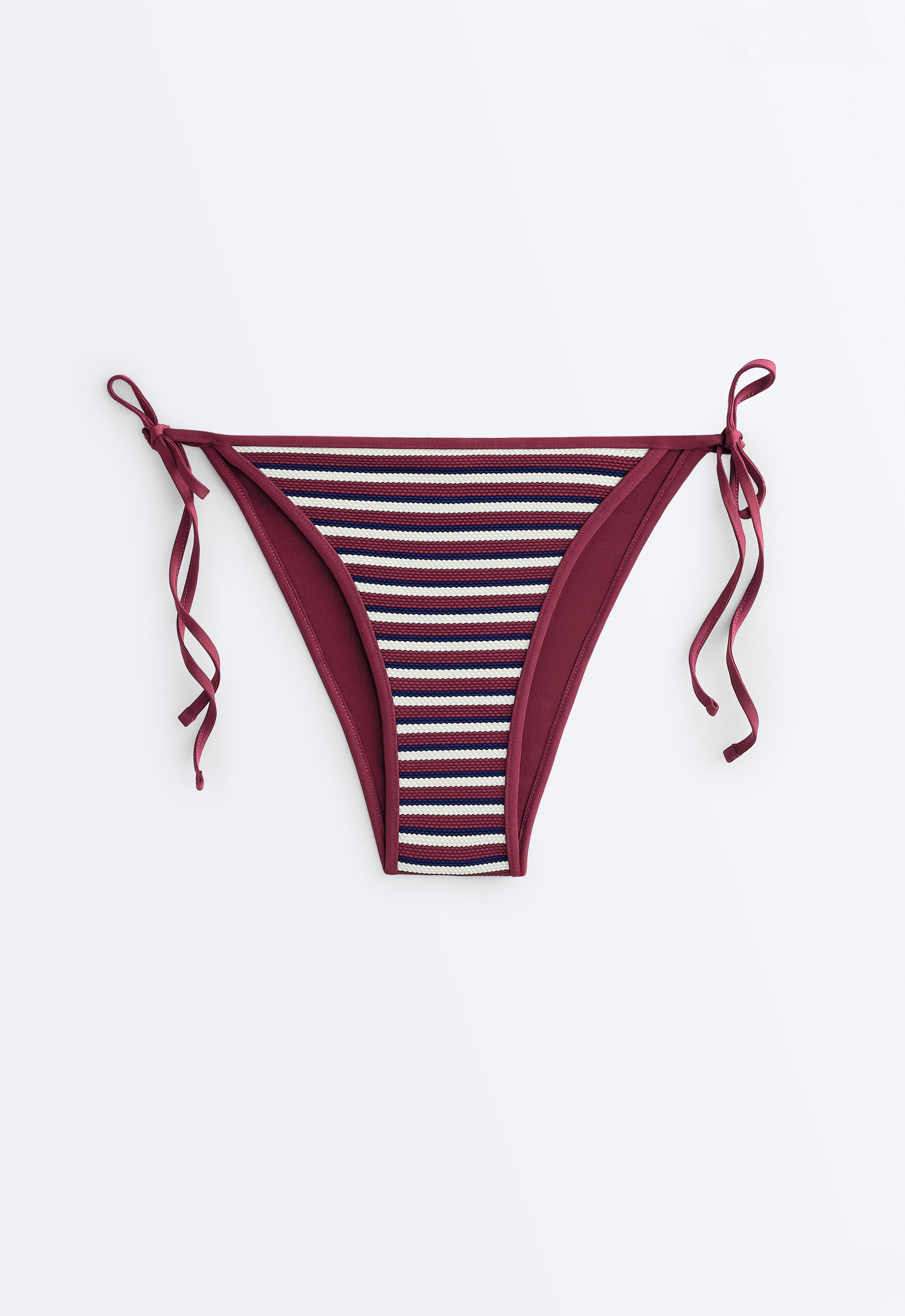 Textured stripe medium-coverage bikini briefs with ties — PALE PLUM