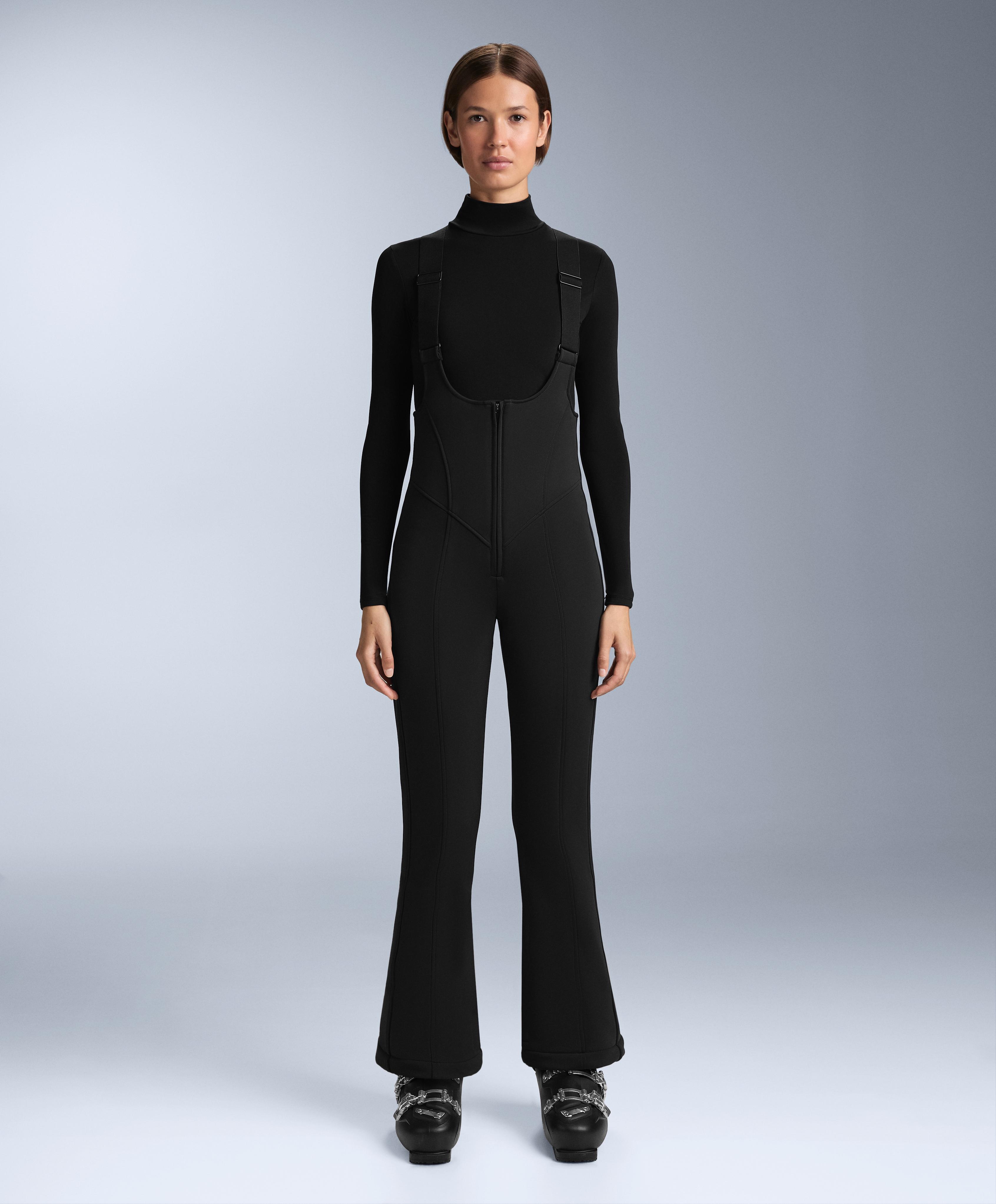 Water-resistant SKI flare dungarees — BLACK
