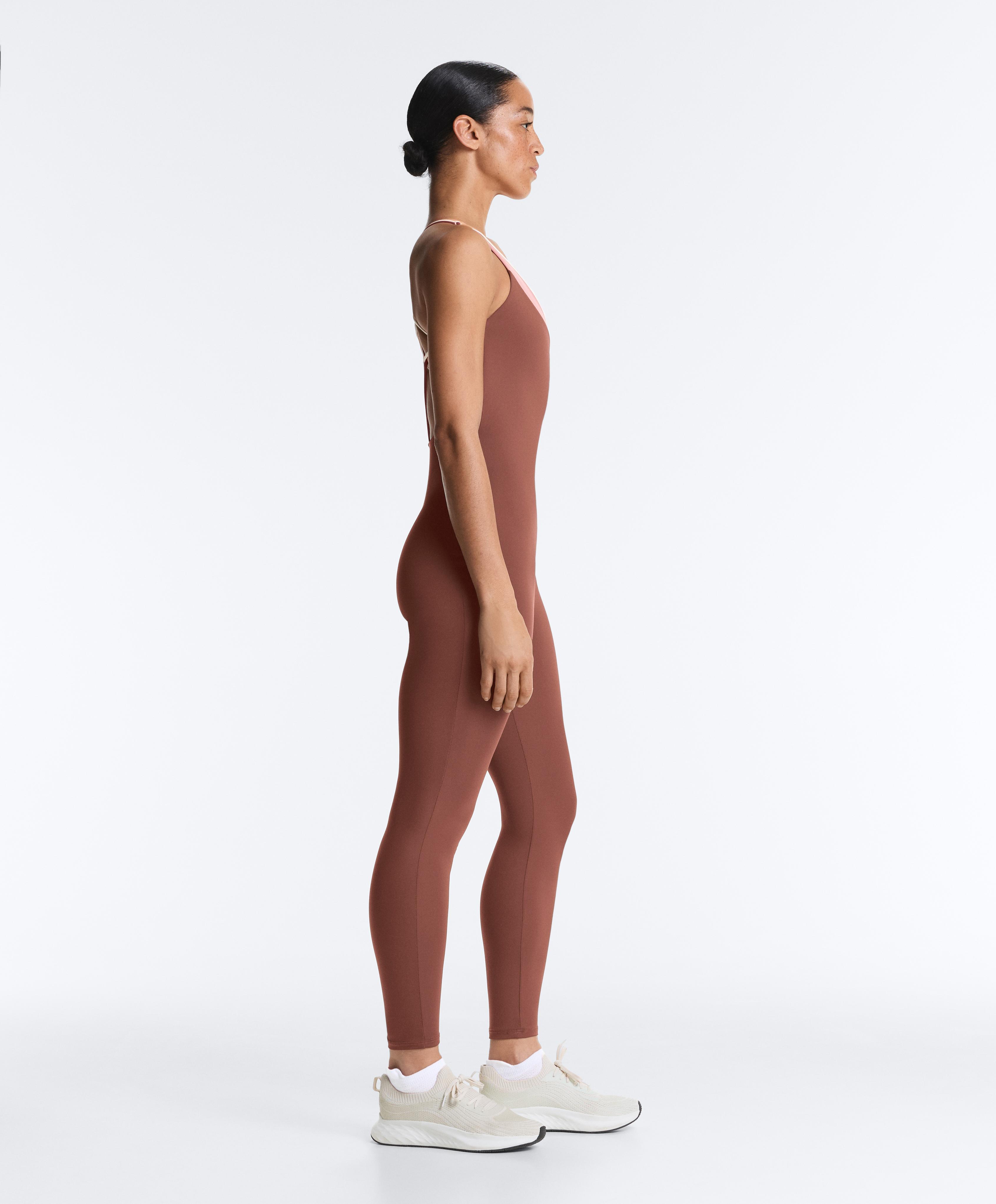 Comfortlux block long jumpsuit — MAHOGANY