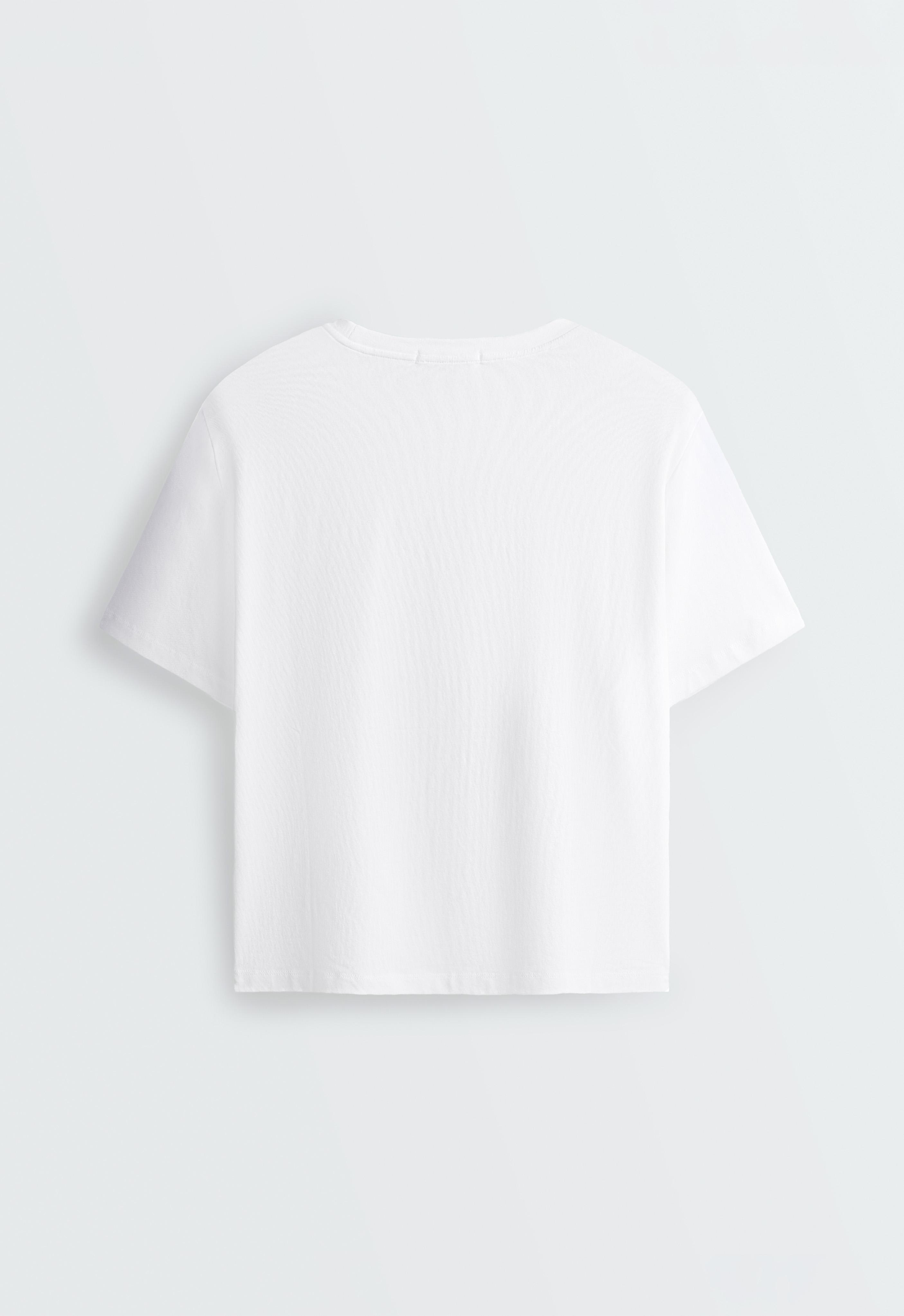 Boxy cropped cotton blend graphic T-shirt — WHITE 