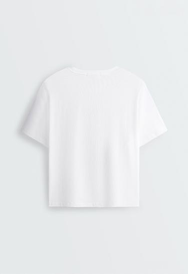 Boxy cropped cotton blend graphic T-shirt — WHITE  5