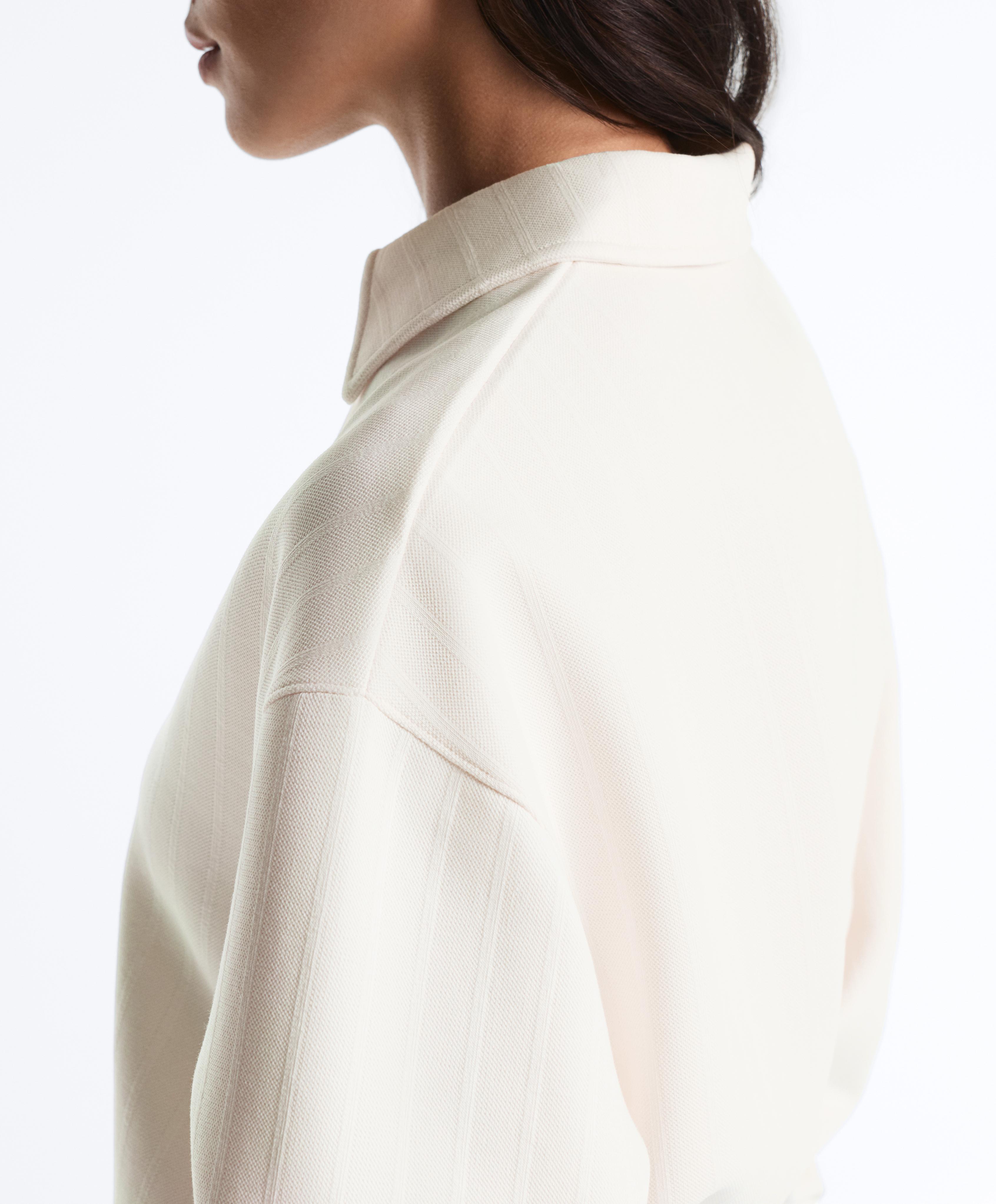 Striped cotton piqué polo shirt — PALE ECRU