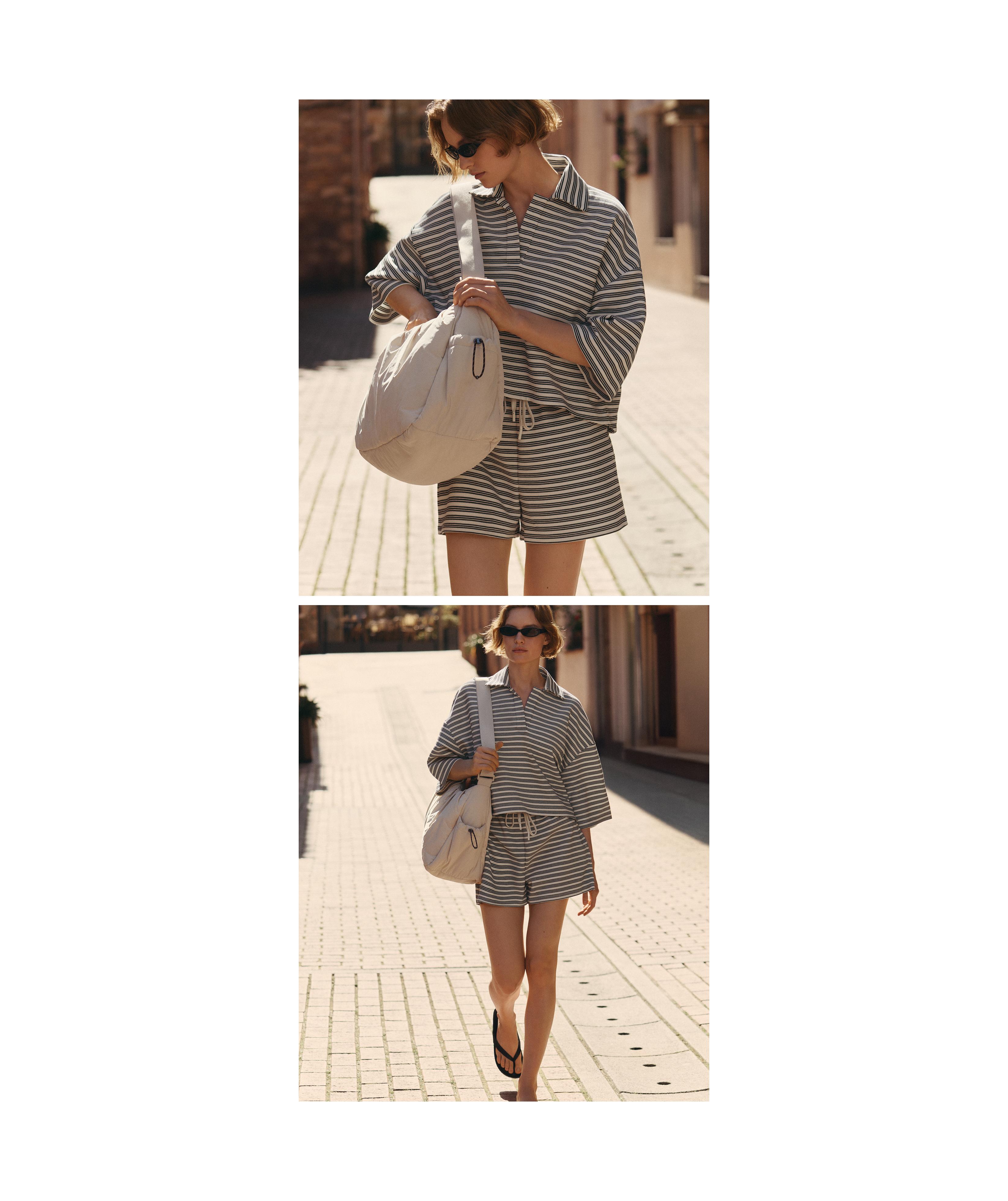 Cotton stripe shorts — PALE ECRU