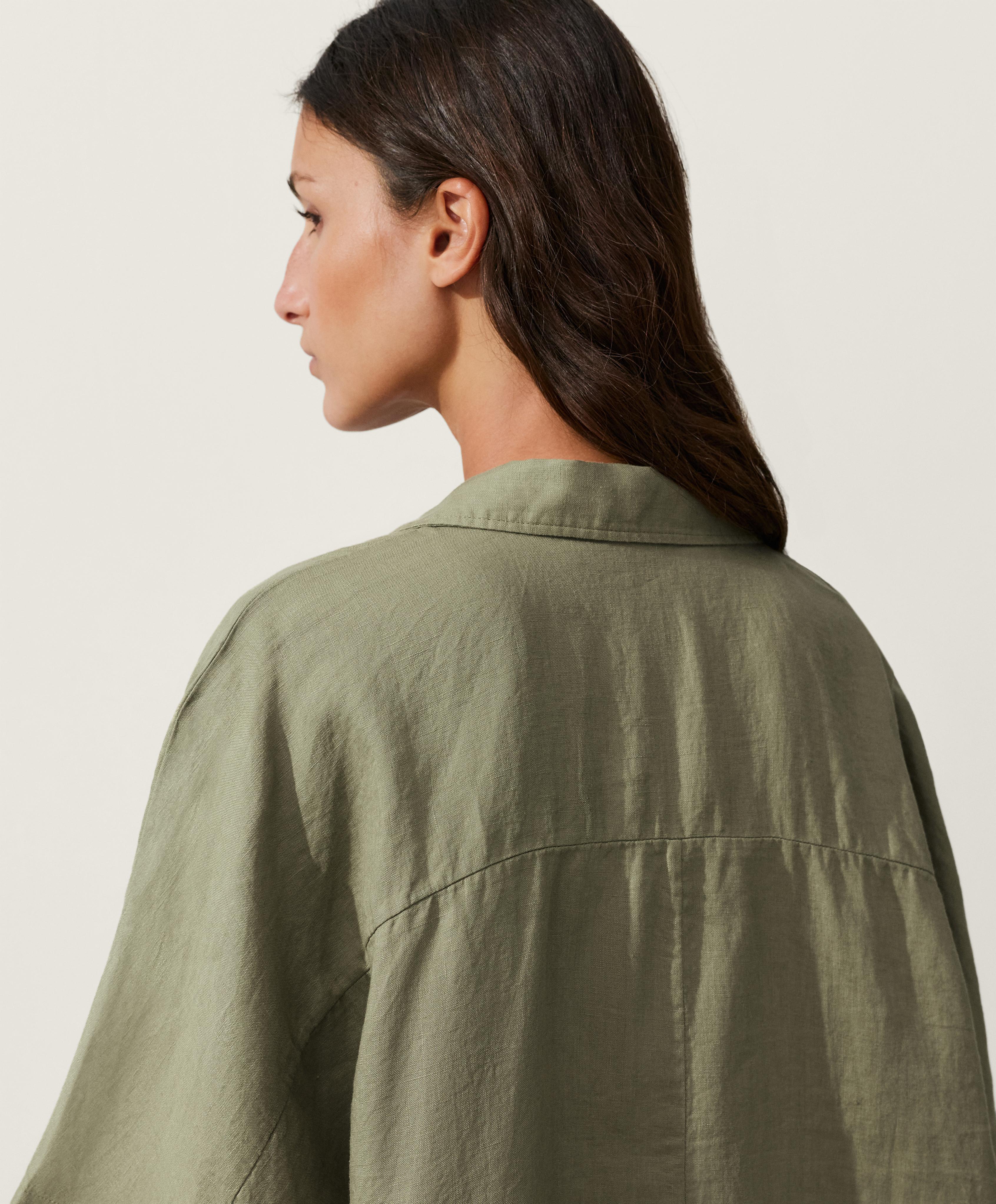 Oversize 100% linen polo shirt — YELLOW GREEN