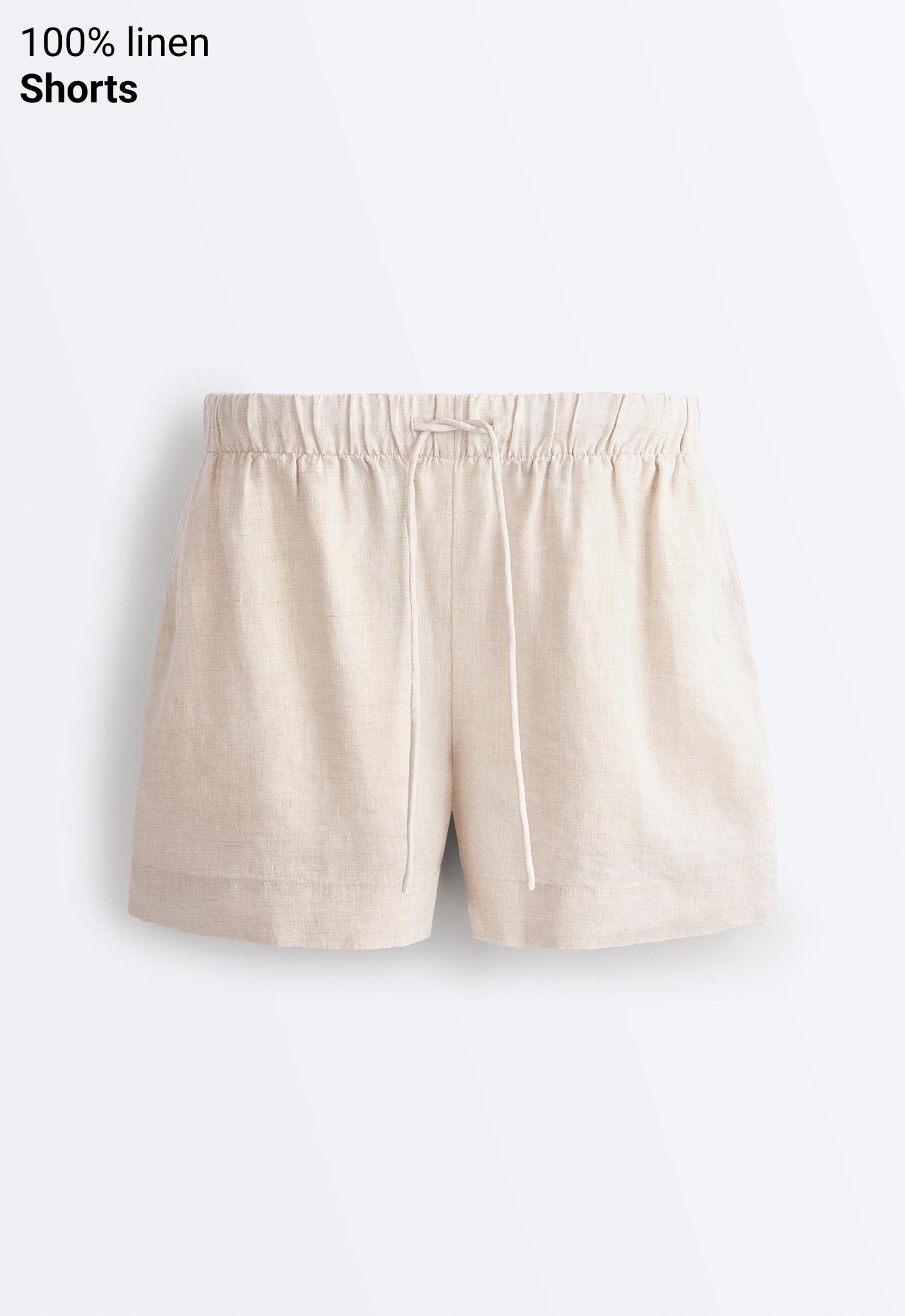 100% linen mid-rise shorts — SAND MELANGE