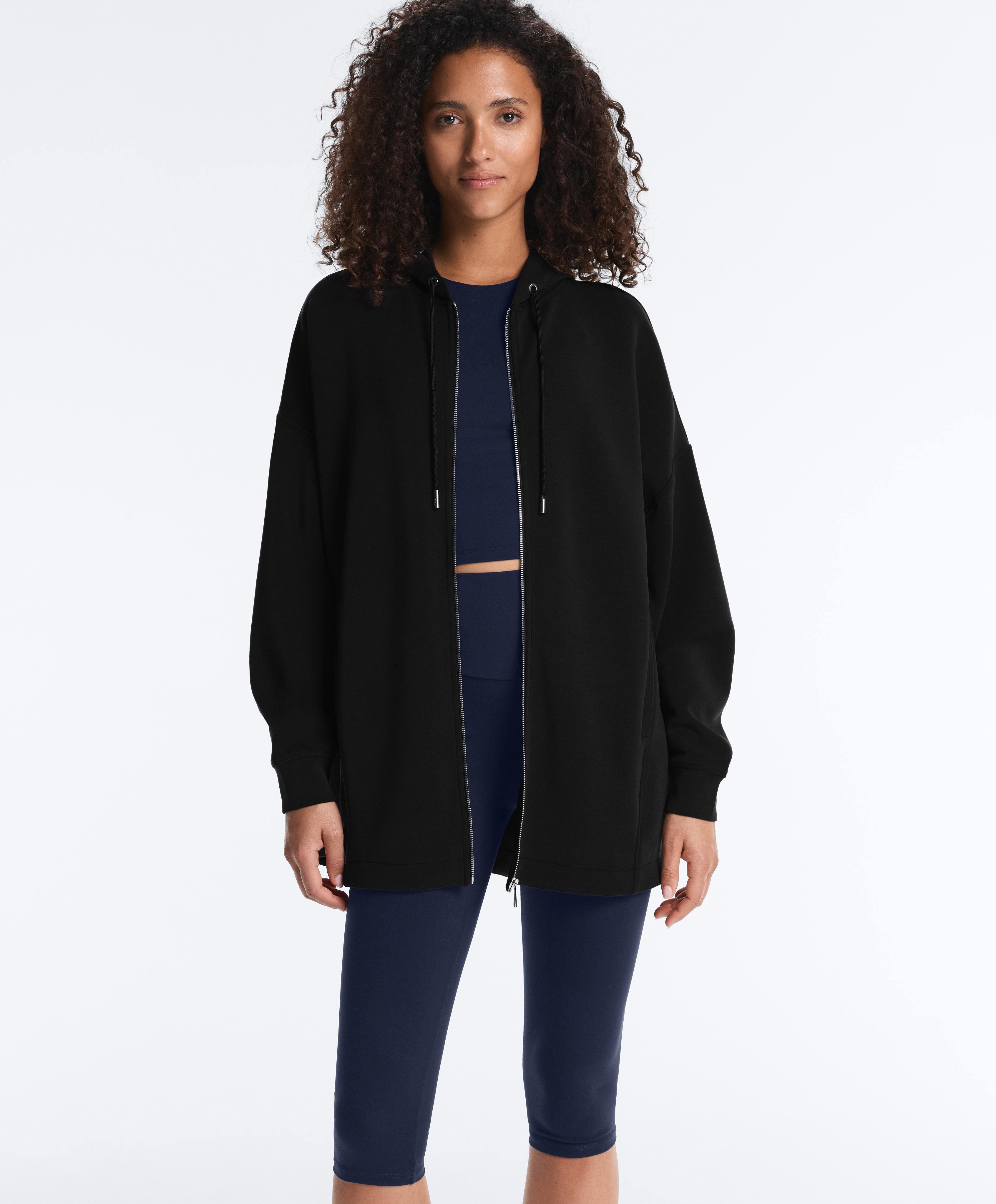 Long soft touch jacket with modal — BLACK