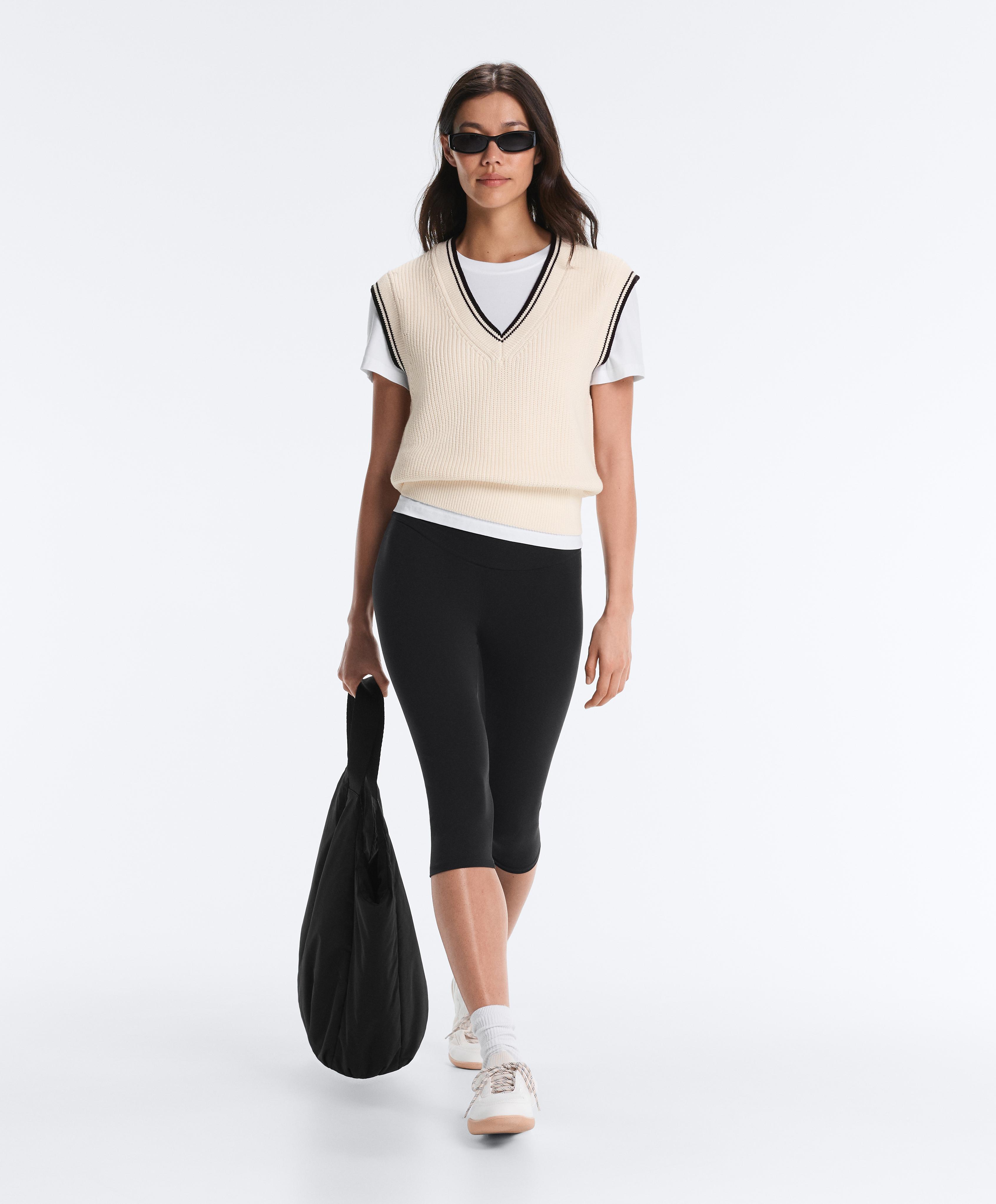Contrast 100% cotton knit vest — PALE ECRU