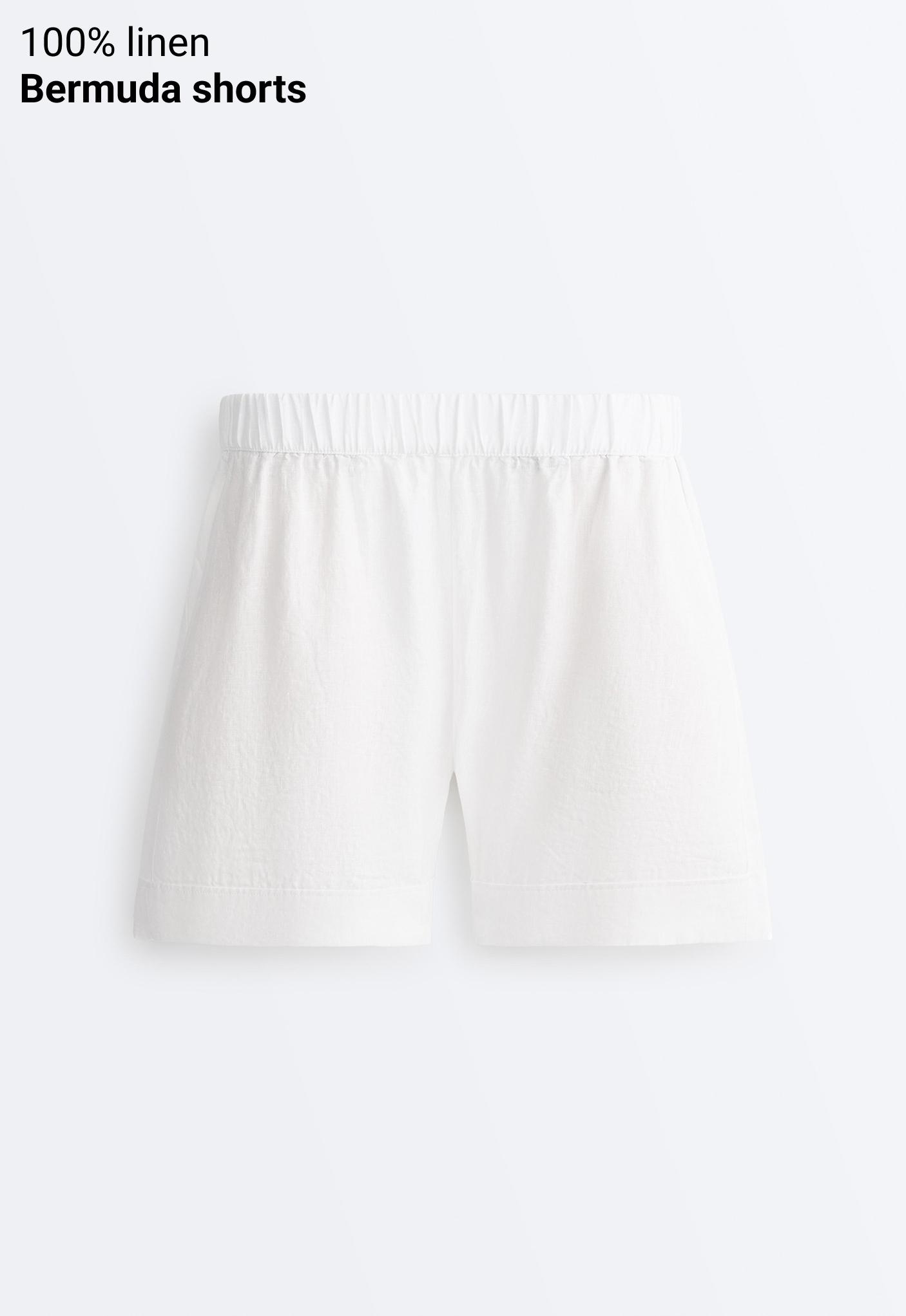 100% linen Bermuda shorts — WHITE 