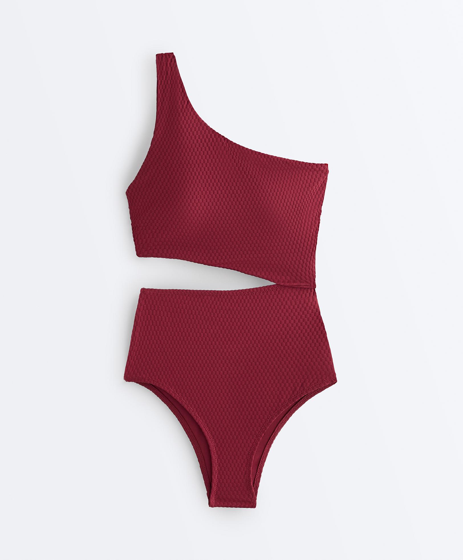 Mini check jacquard asymmetric trikini — PALE PLUM