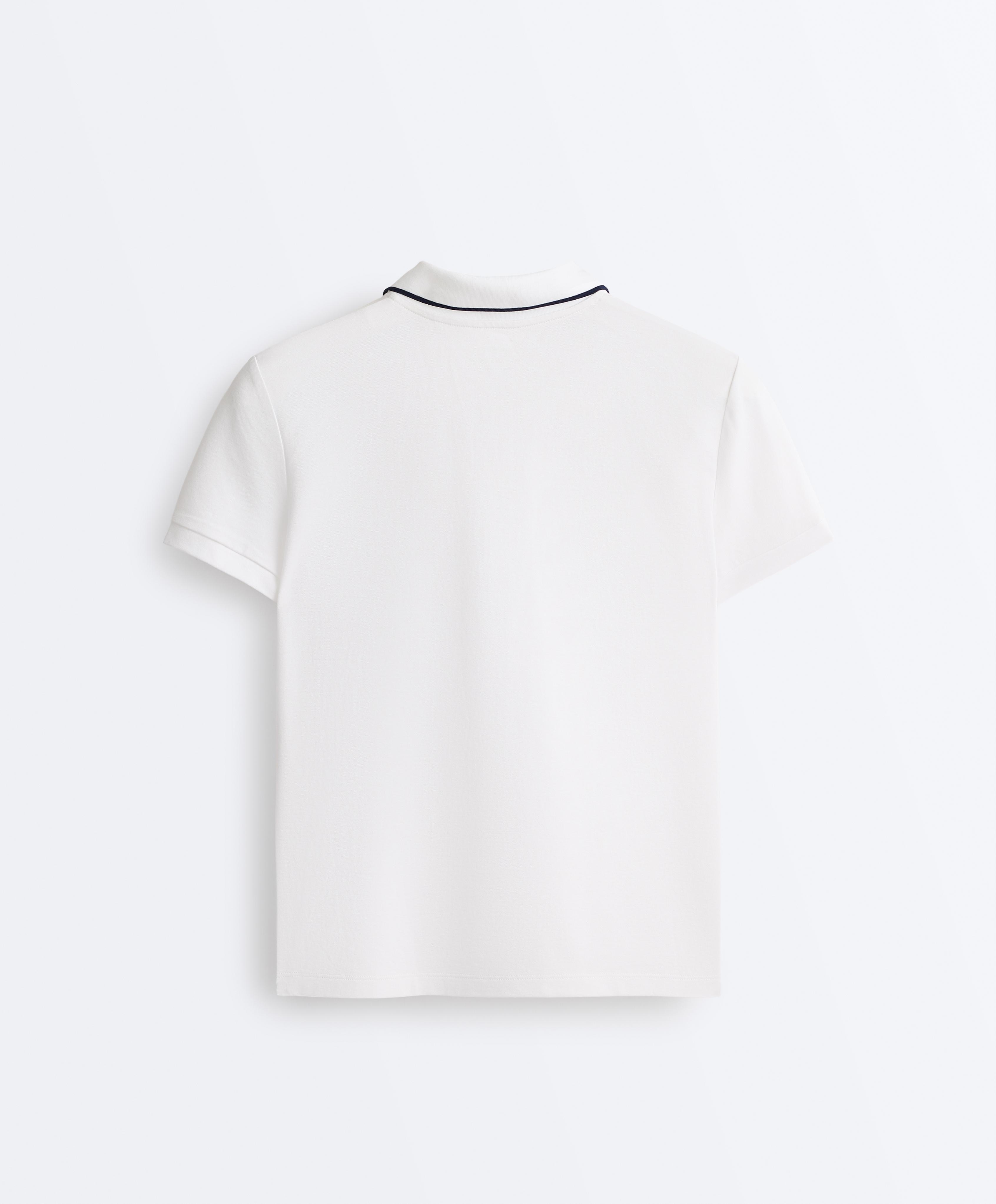 Contrast Piqué Cotton Short-Sleeved Polo Shirt — WHITE