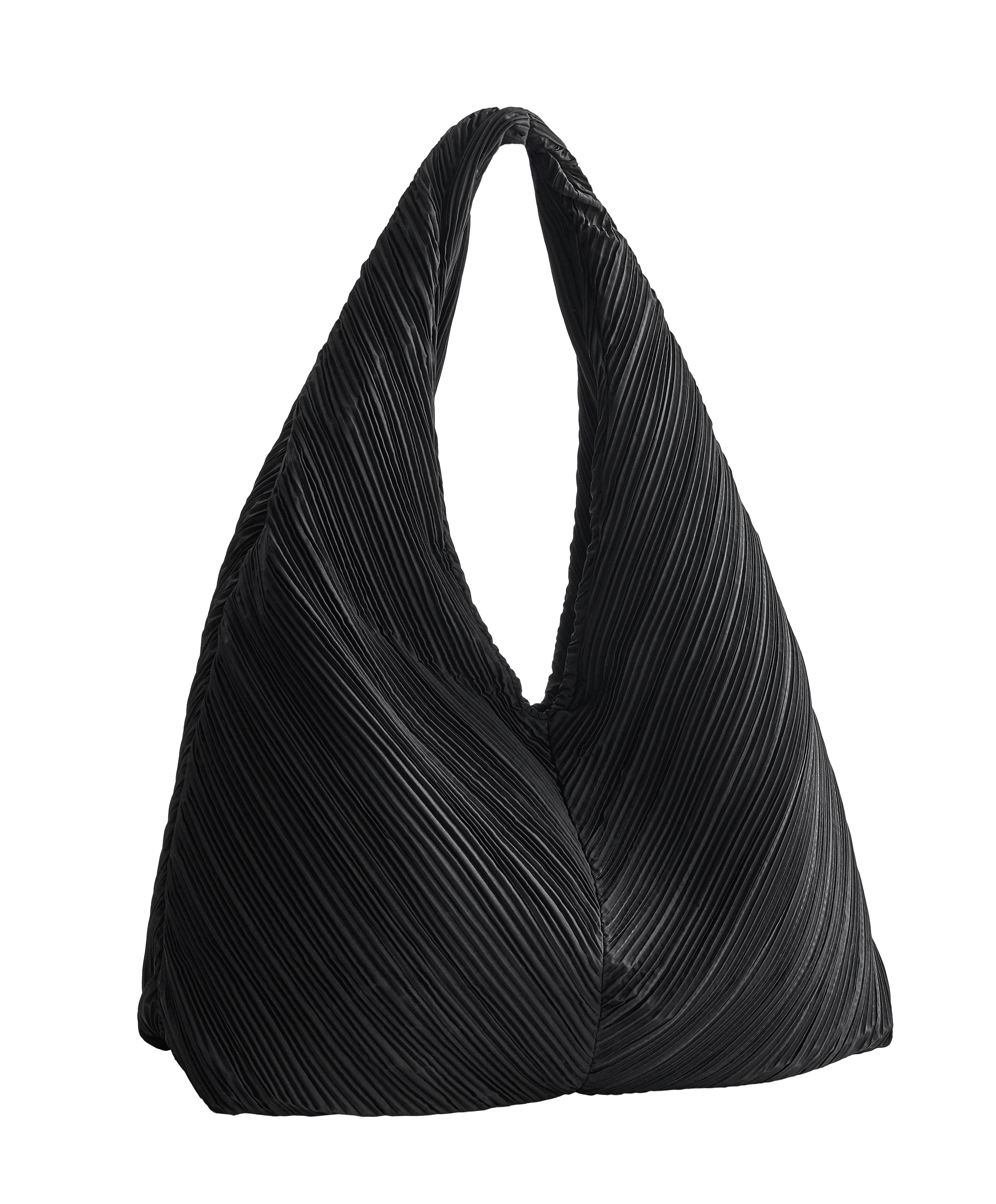 Pleated nylon shoulder bag — BLACK