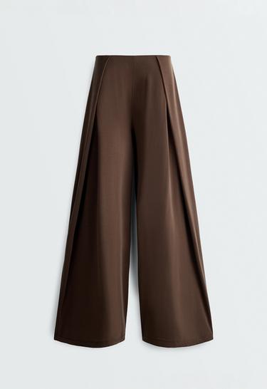 Modal blend straight-leg trousers with side pleat — DARK BROWN 7