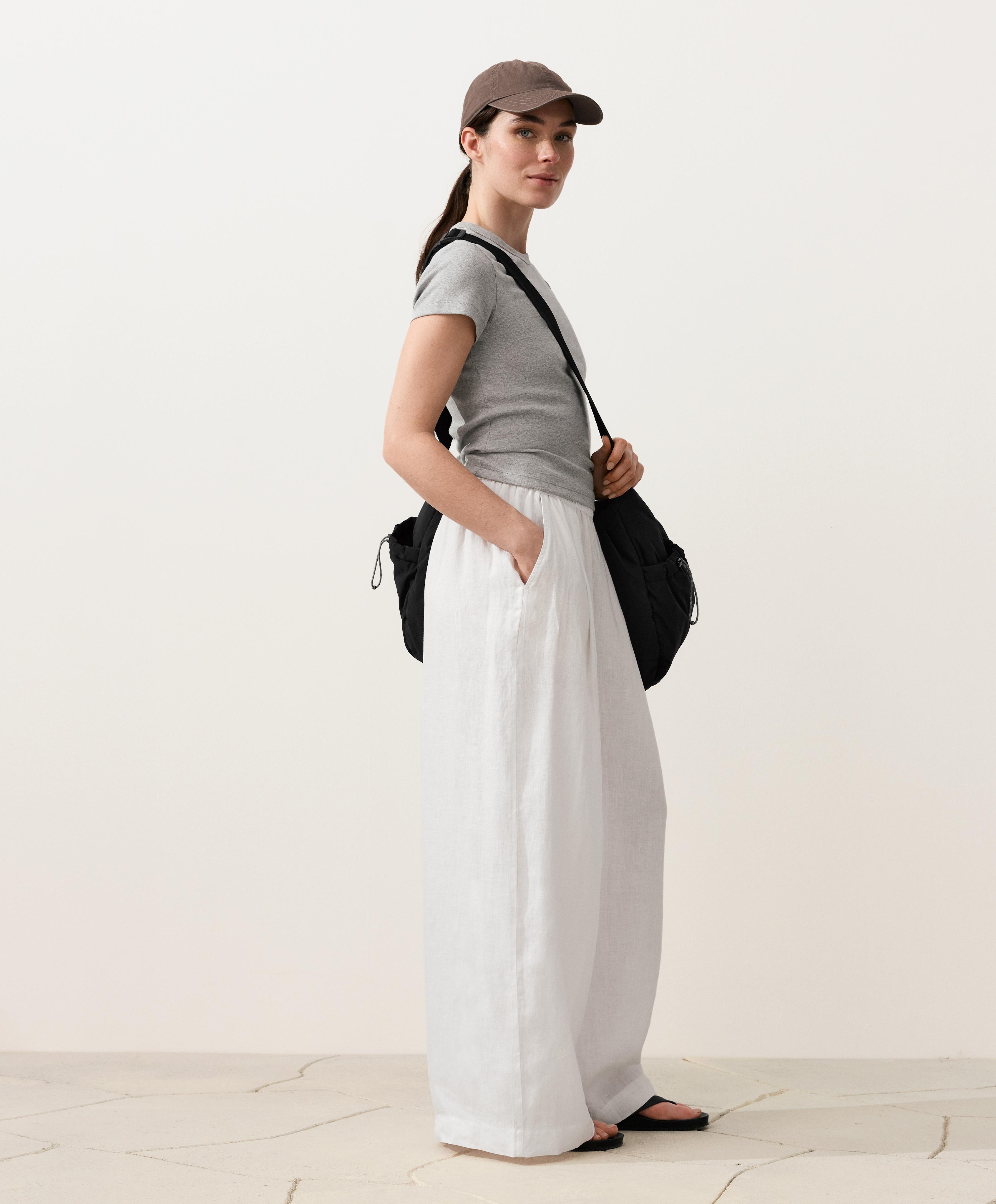 100% linen wide-leg trousers — WHITE