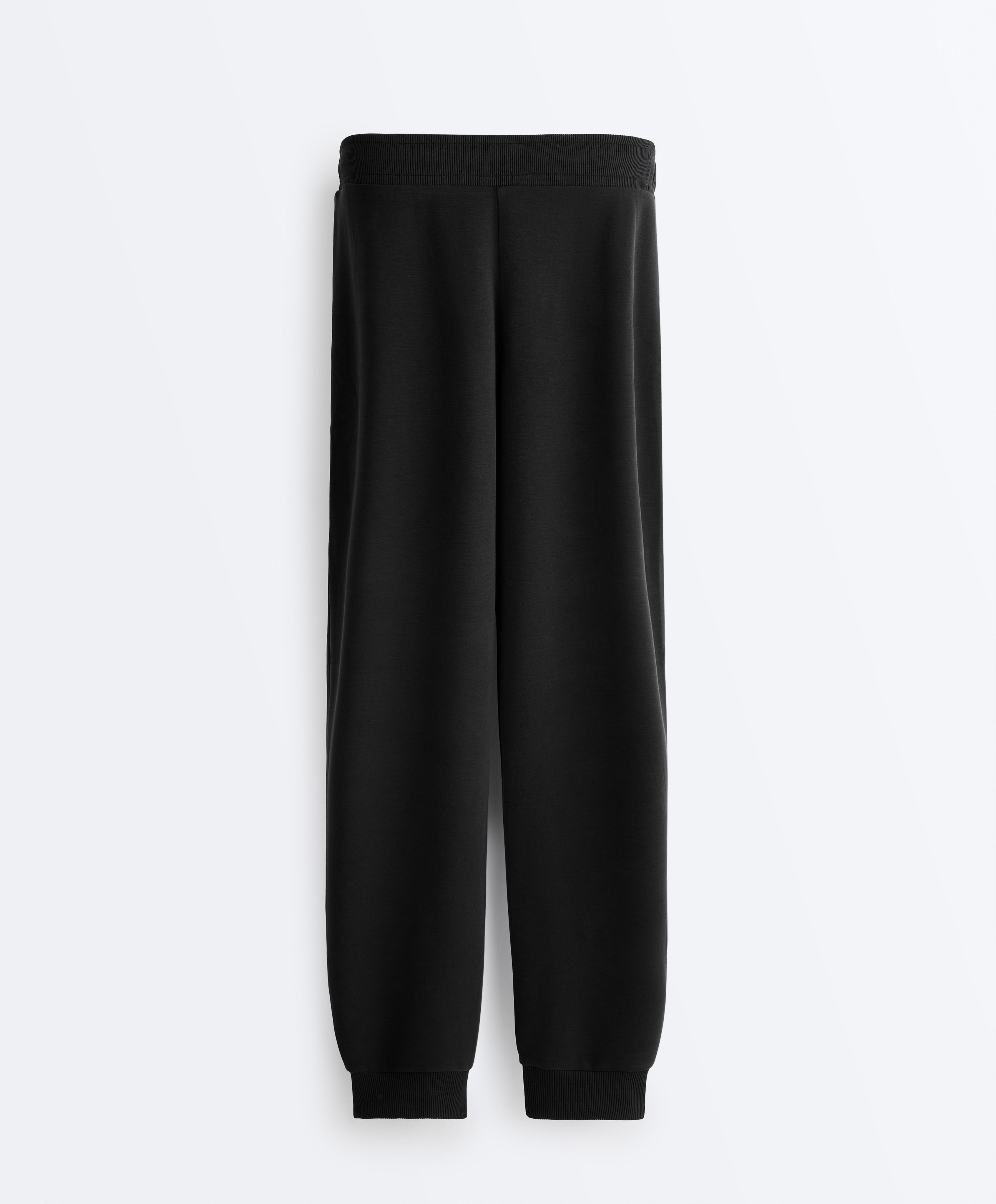 Slim-fit rib modal soft-touch joggers — BLACK
