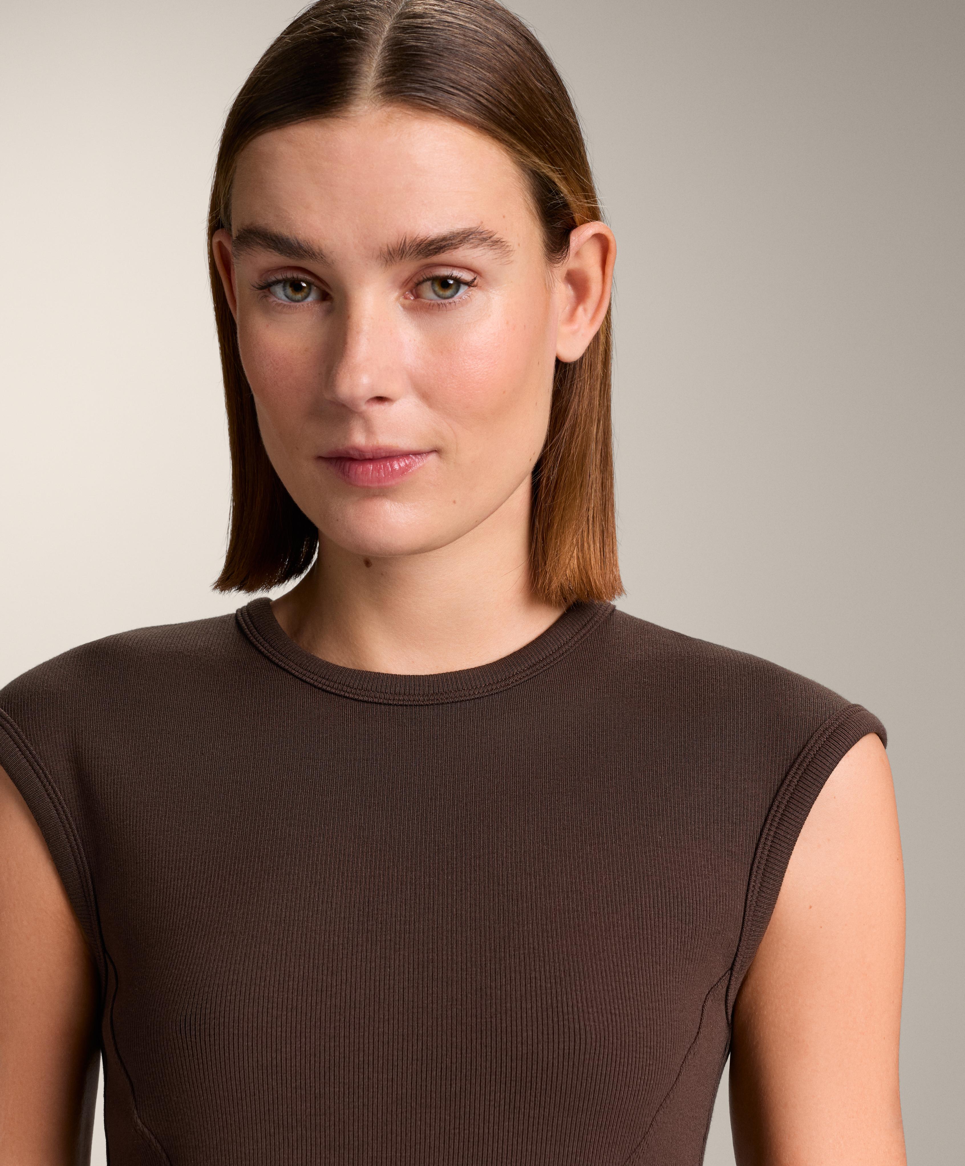 Short-sleeved rib top with cotton and modal — BROWN