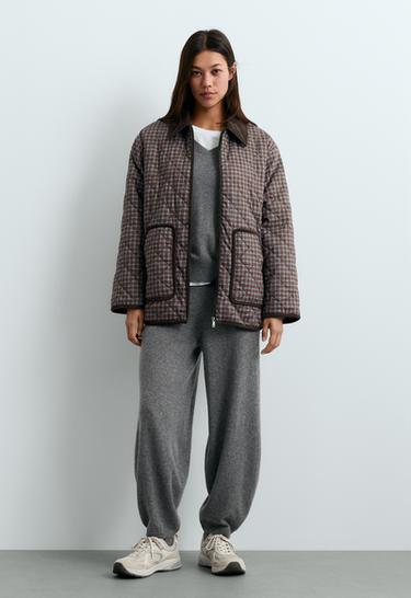 FELLEX® AEROGEL checked midi padded jacket — DARK INDIGO 1