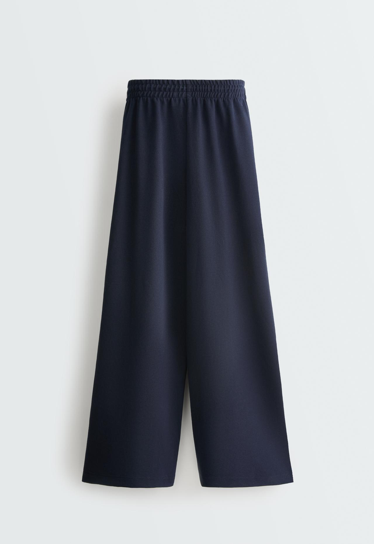 Wide leg piqué cotton trousers — INK BLUE