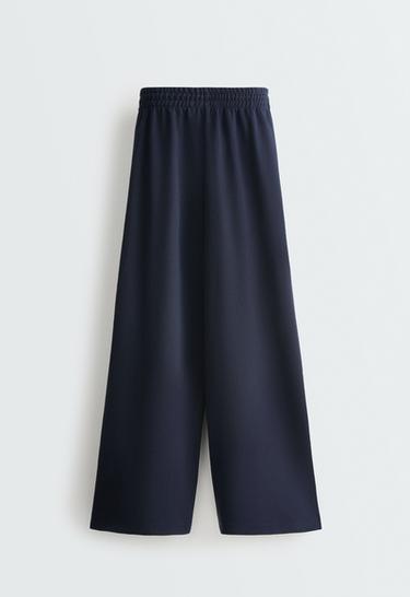 Wide leg piqué cotton trousers — INK BLUE 6