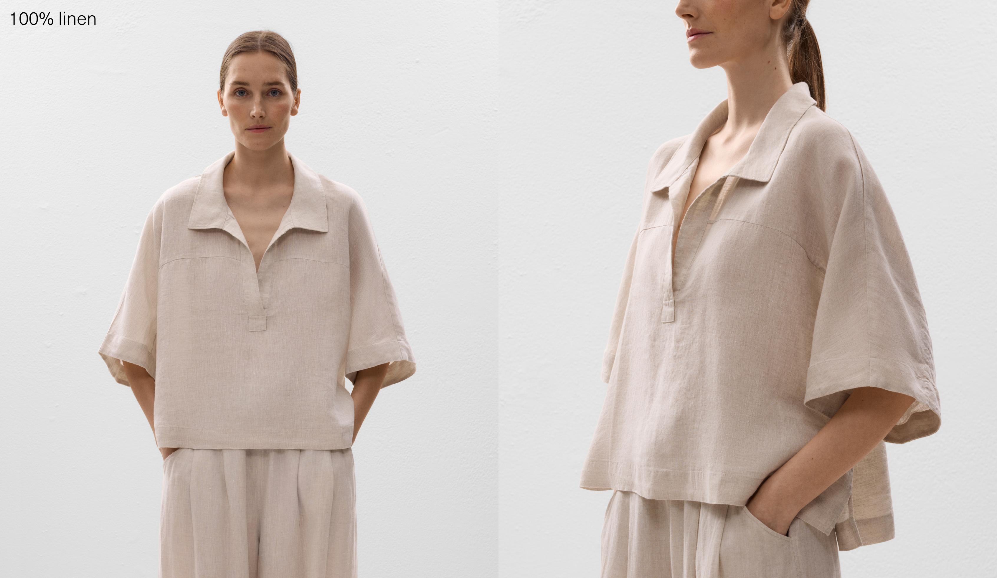 Oversize short-sleeved 100% linen shirt — SAND MELANGE