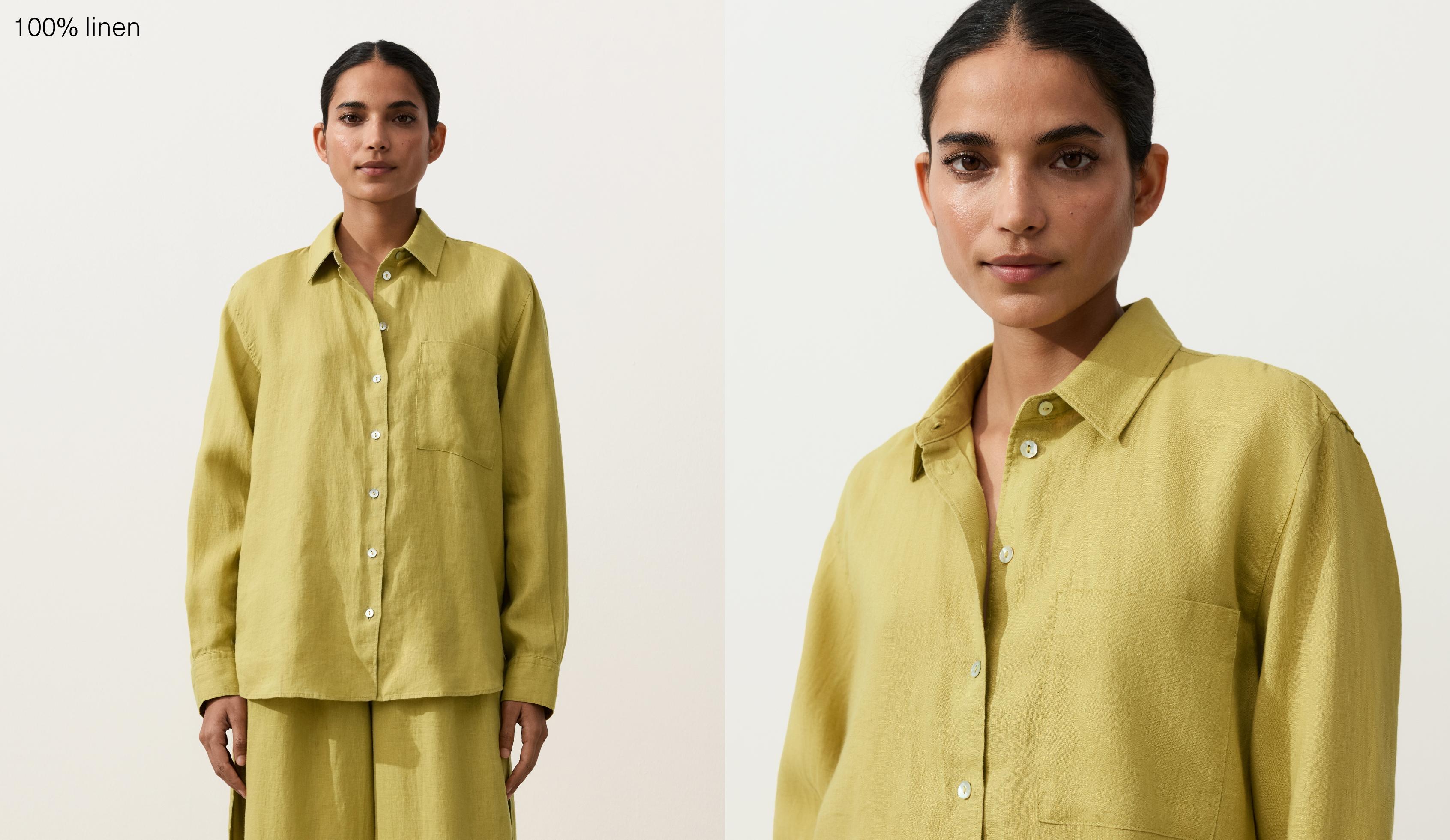 100% linen relaxed shirt — LIME GREEN