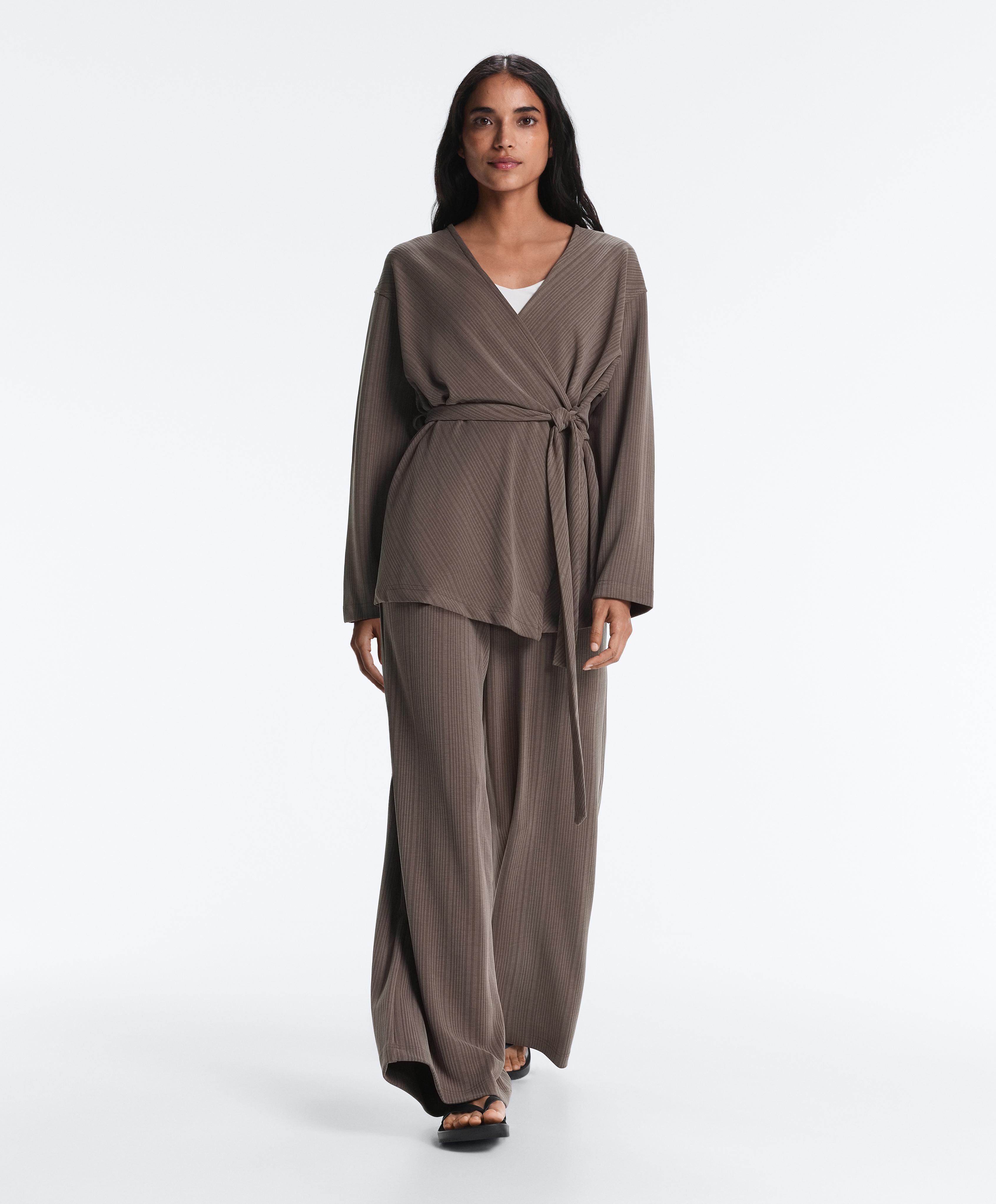 Long asymmetric stripe jacket with modal — WASHED TAUPE-MAUVE