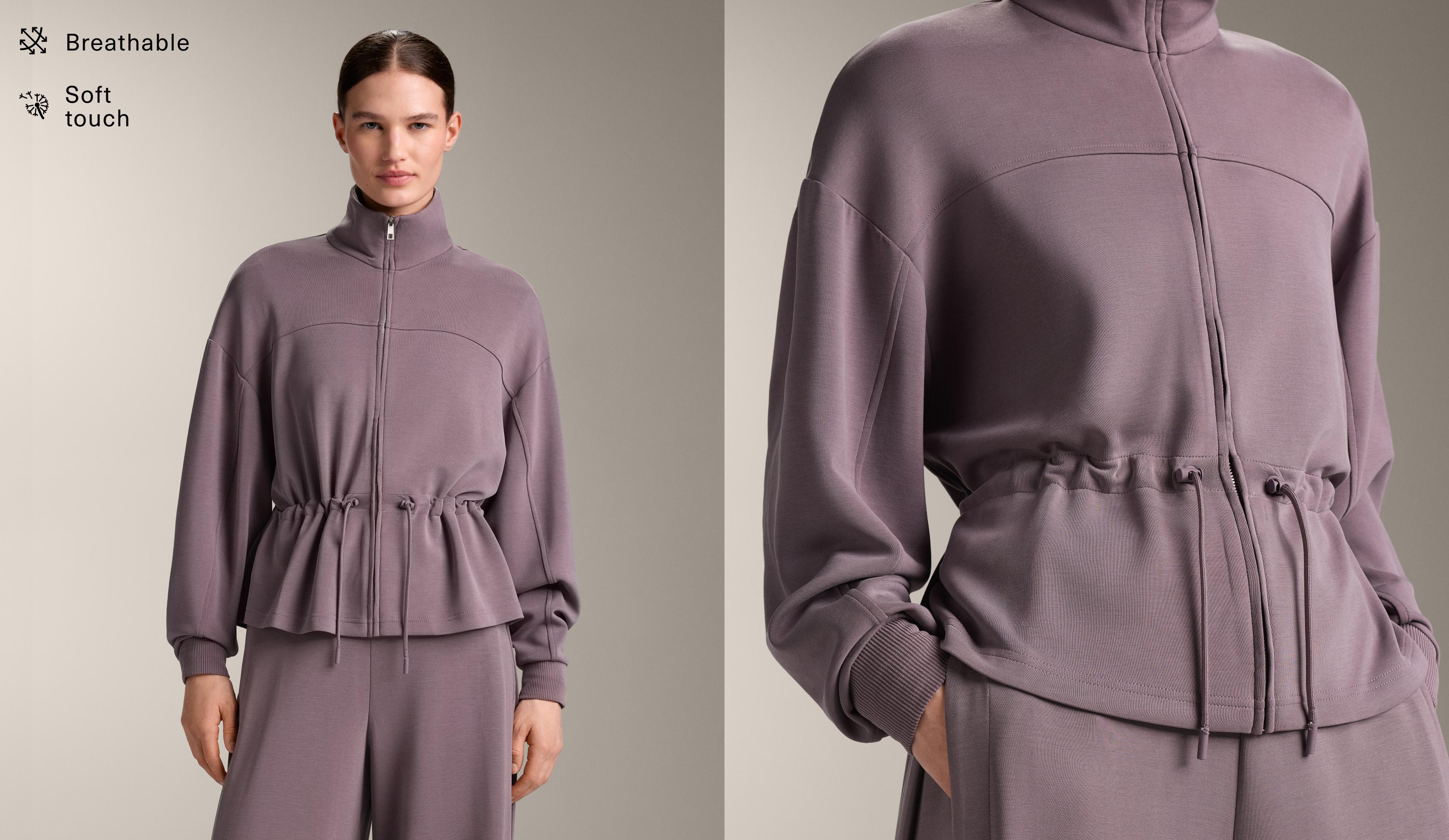 Soft-touch modal jacket with adjustable waist and high collar Soft-touch modal jacket with adjustable waist and high collar