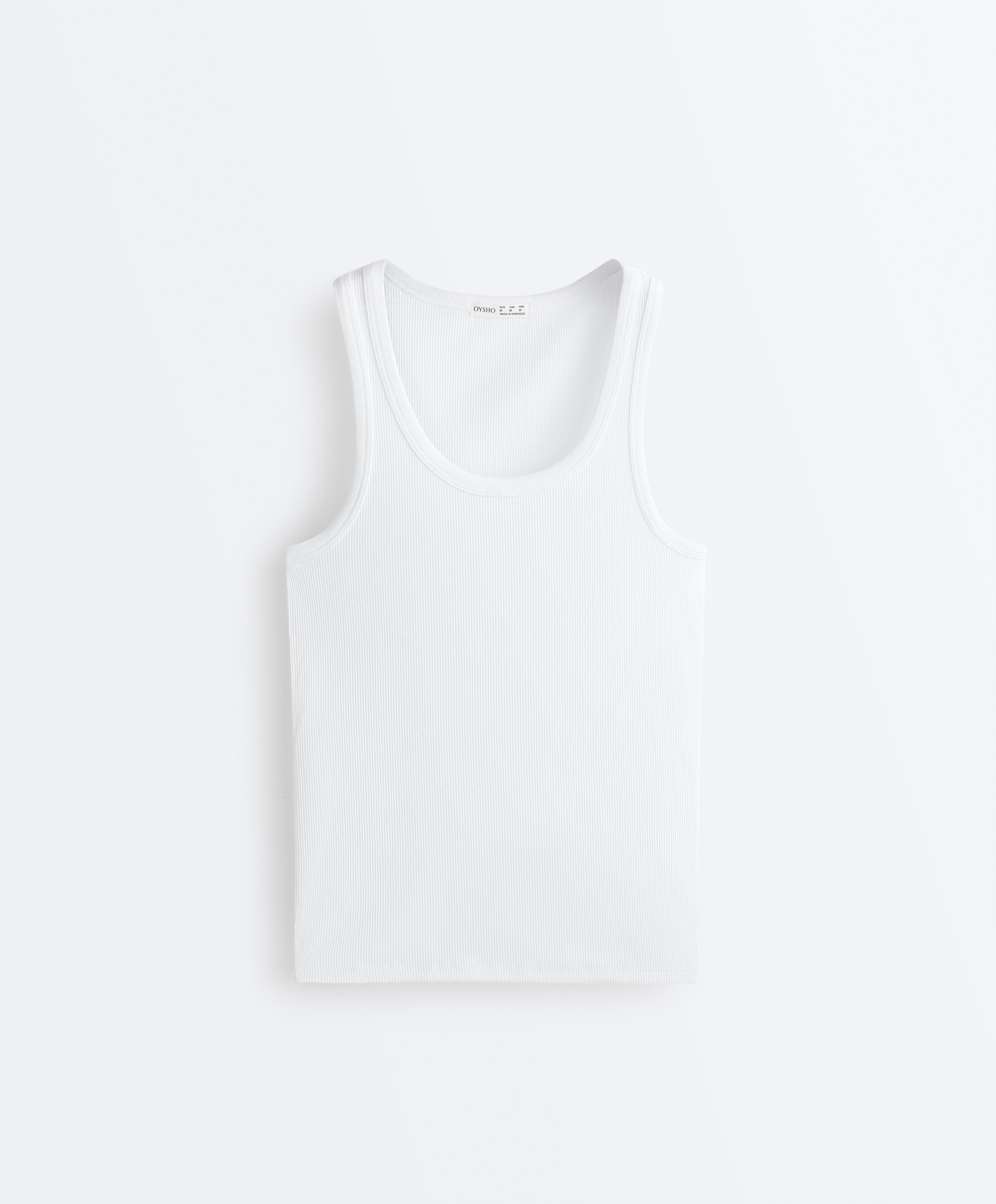 Fitted rib strap T-shirt with cotton and modal