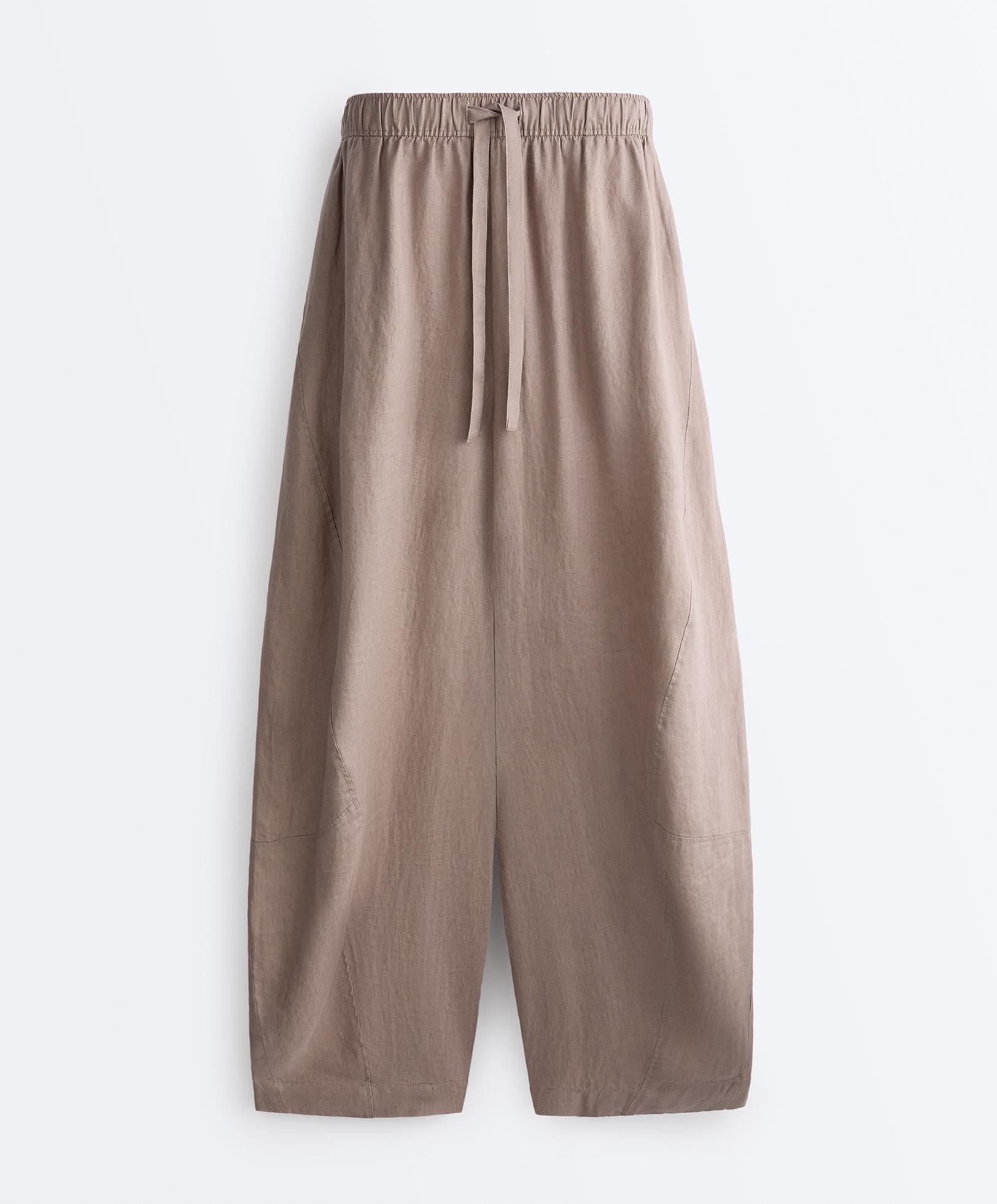 100% linen balloon trousers — TAUPE-GREY