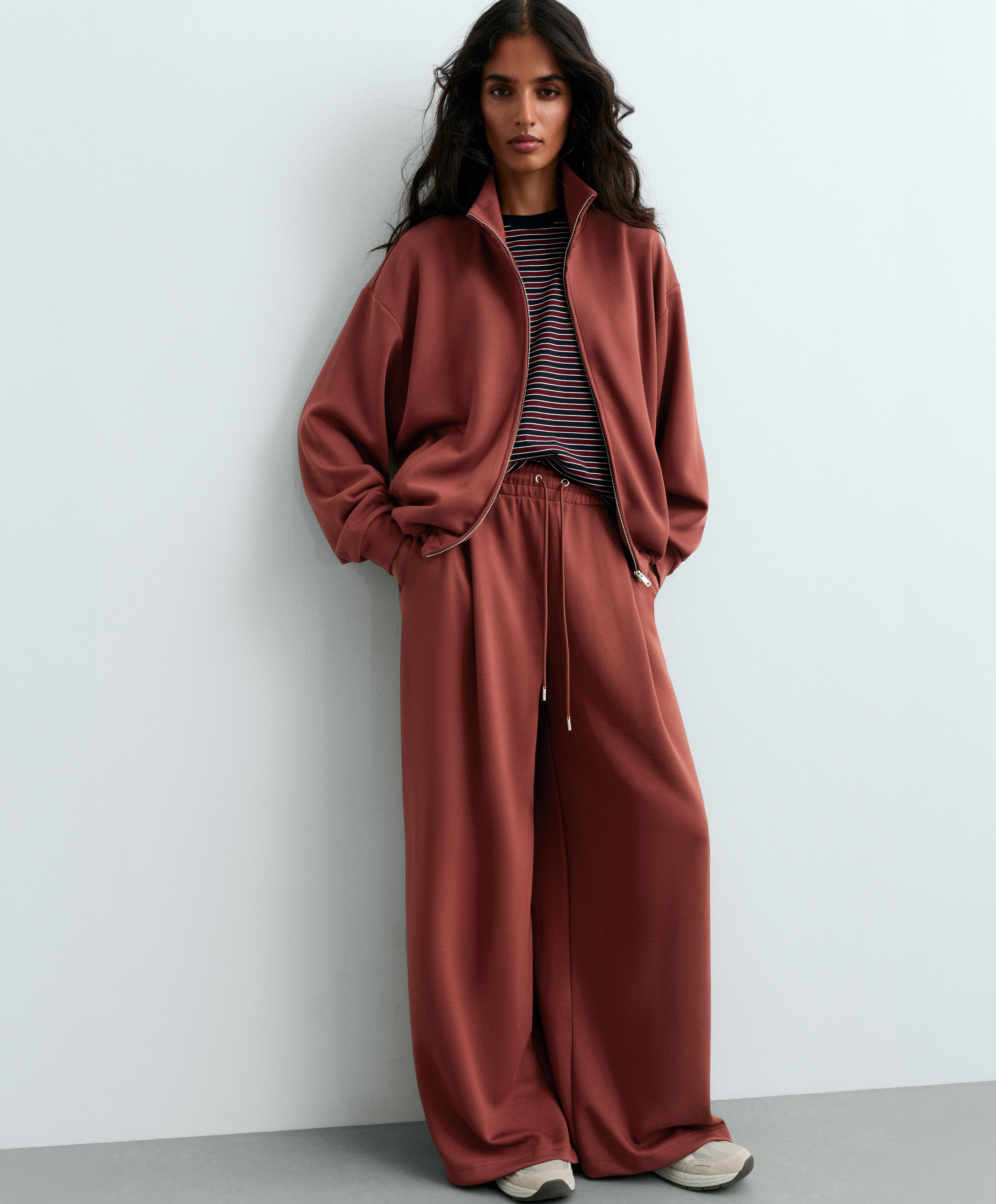 High-neck zip-up jacket — DARK BRICK