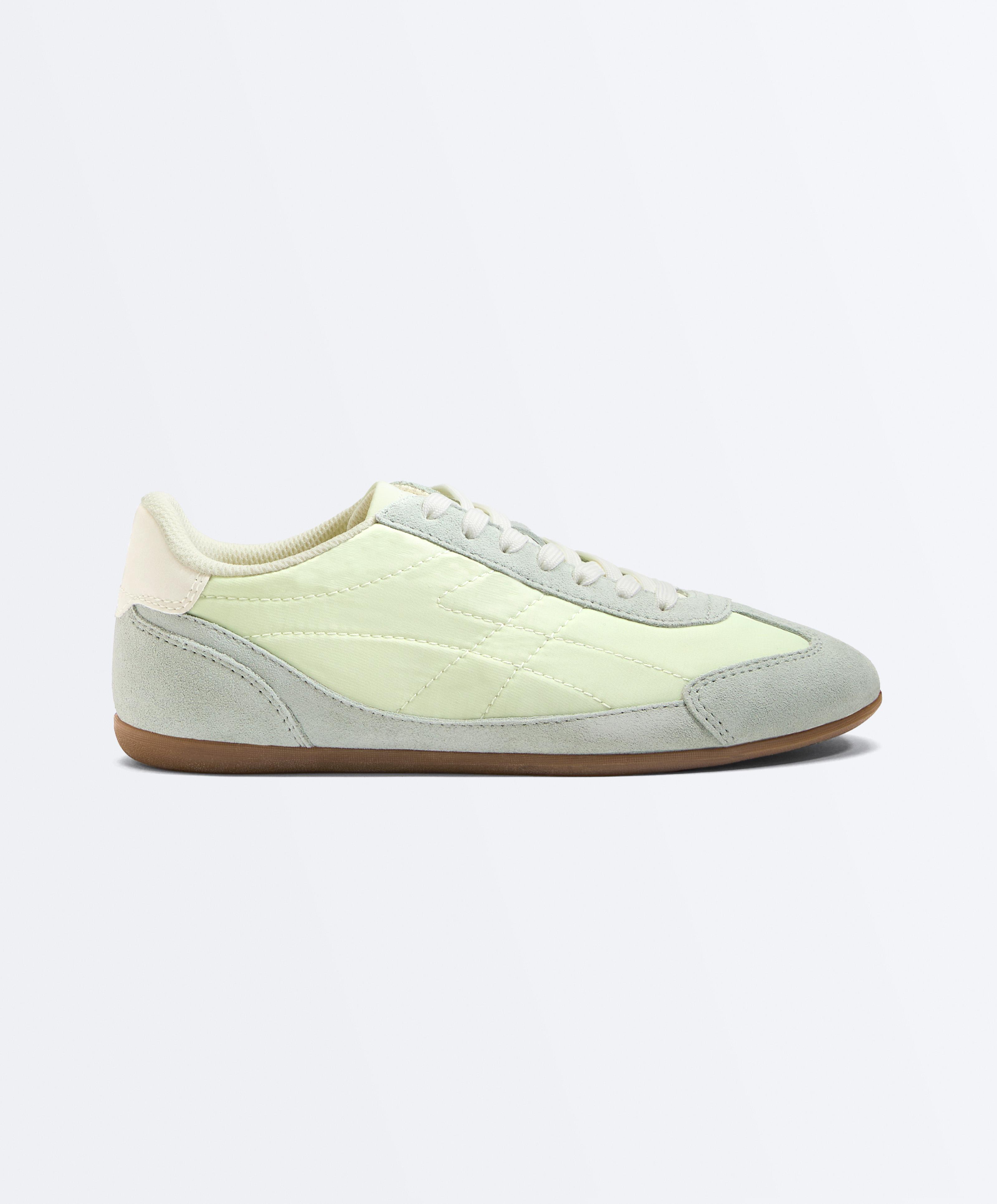 Combined split-leather and fabric trainers — GREEN