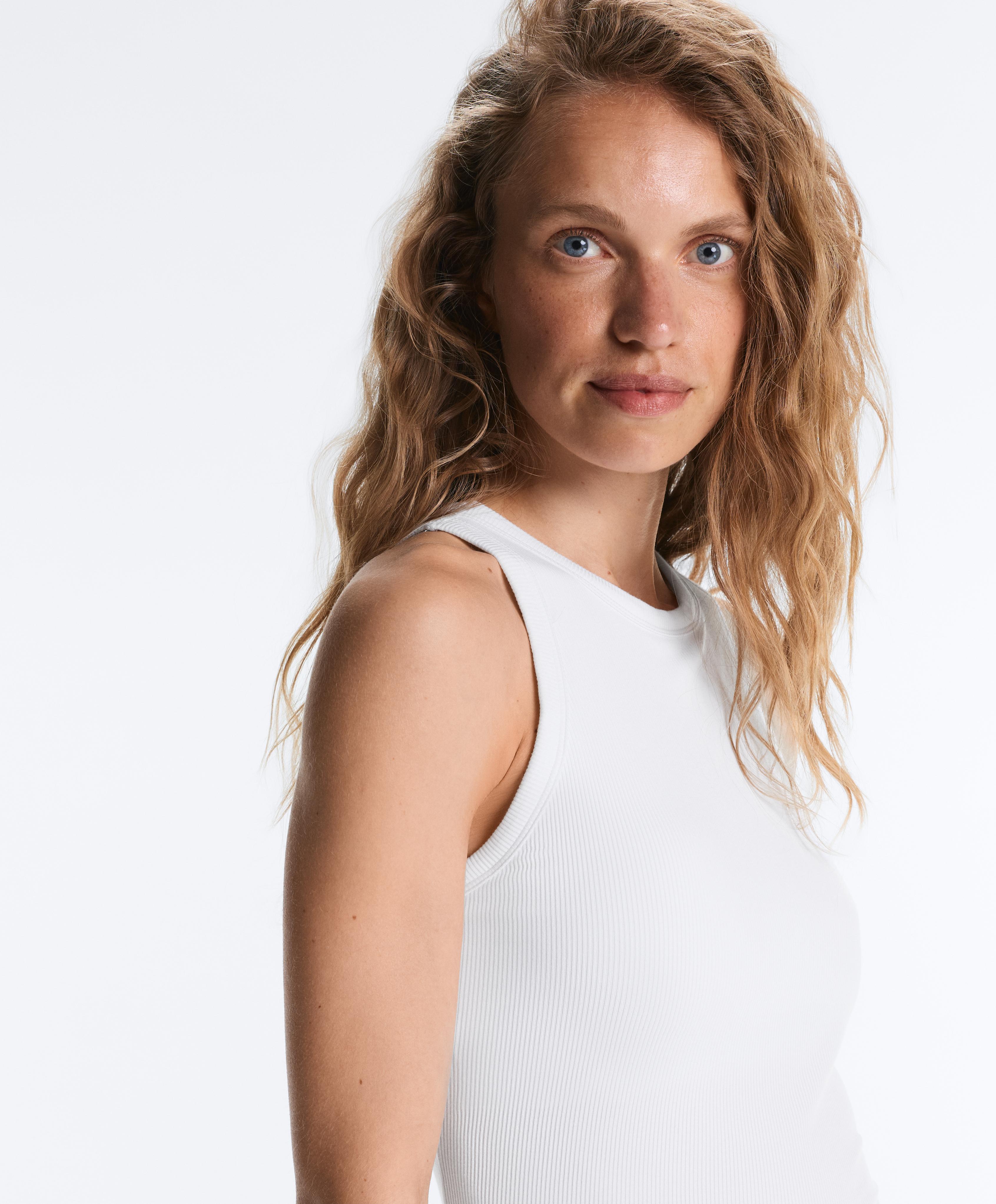Rib modal blend long tank top — WHITE
