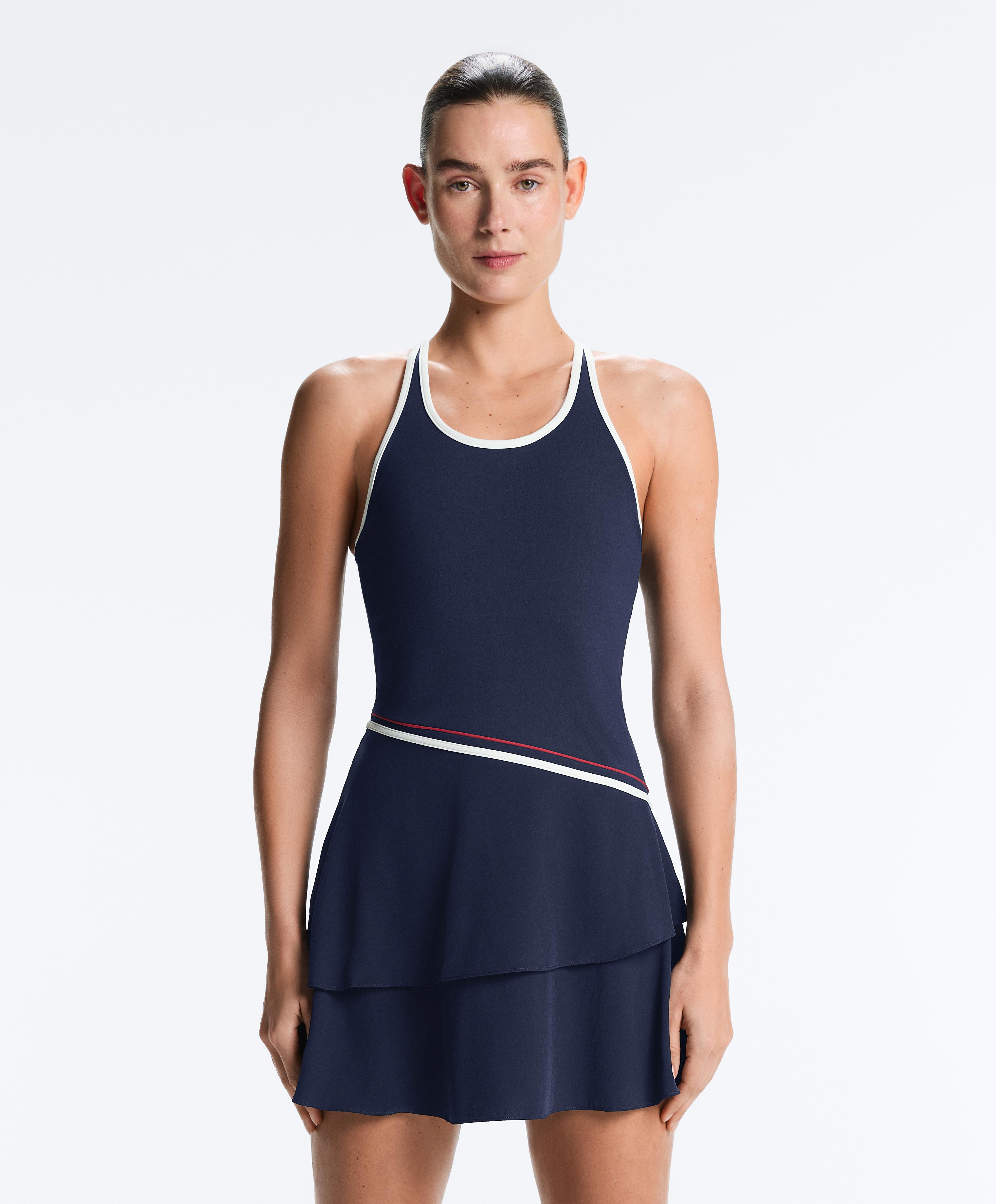 Comfortlux short dress with ruffles — NAVY BLUE