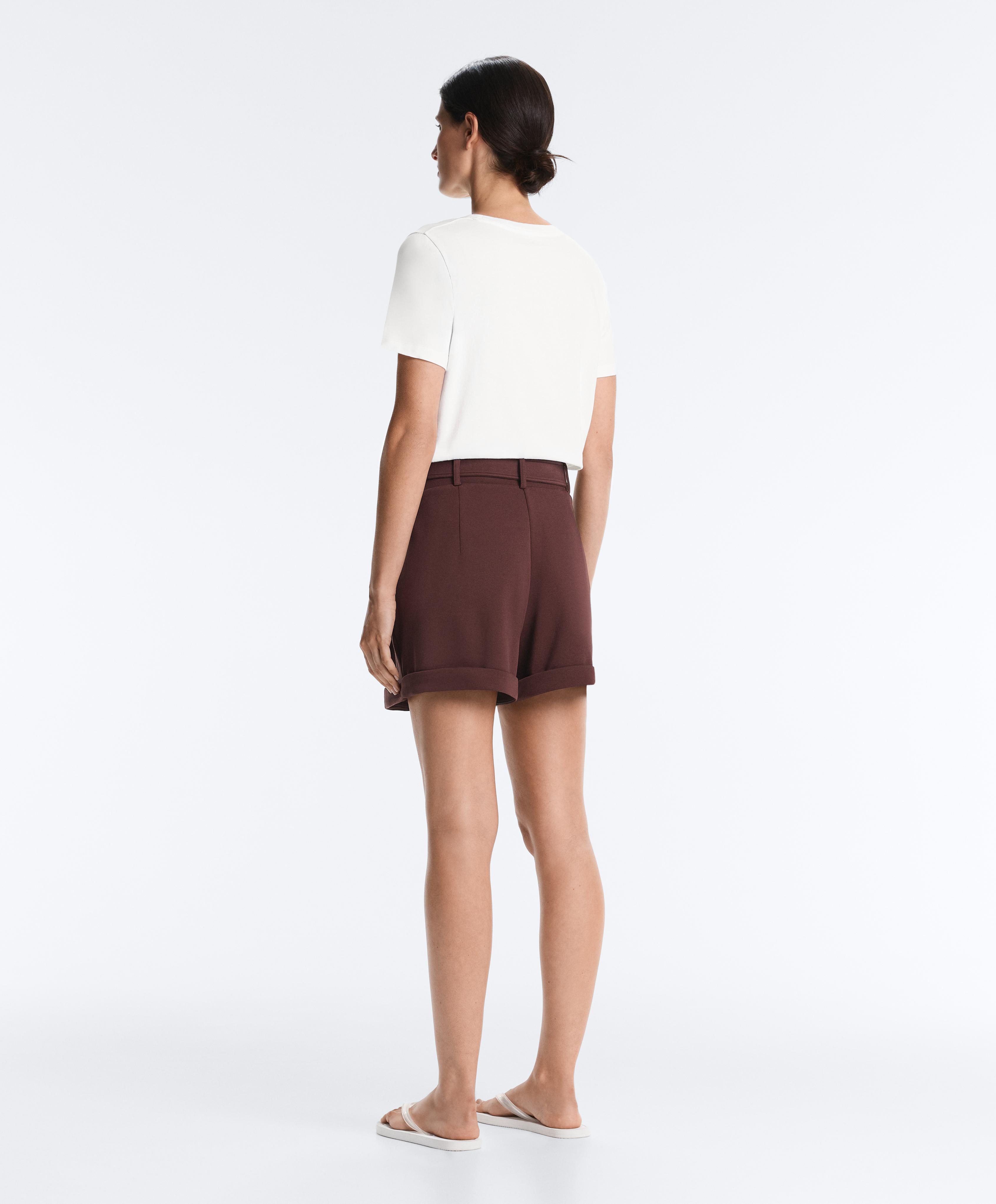 Cotton piqué belted shorts — CHOCOLATE