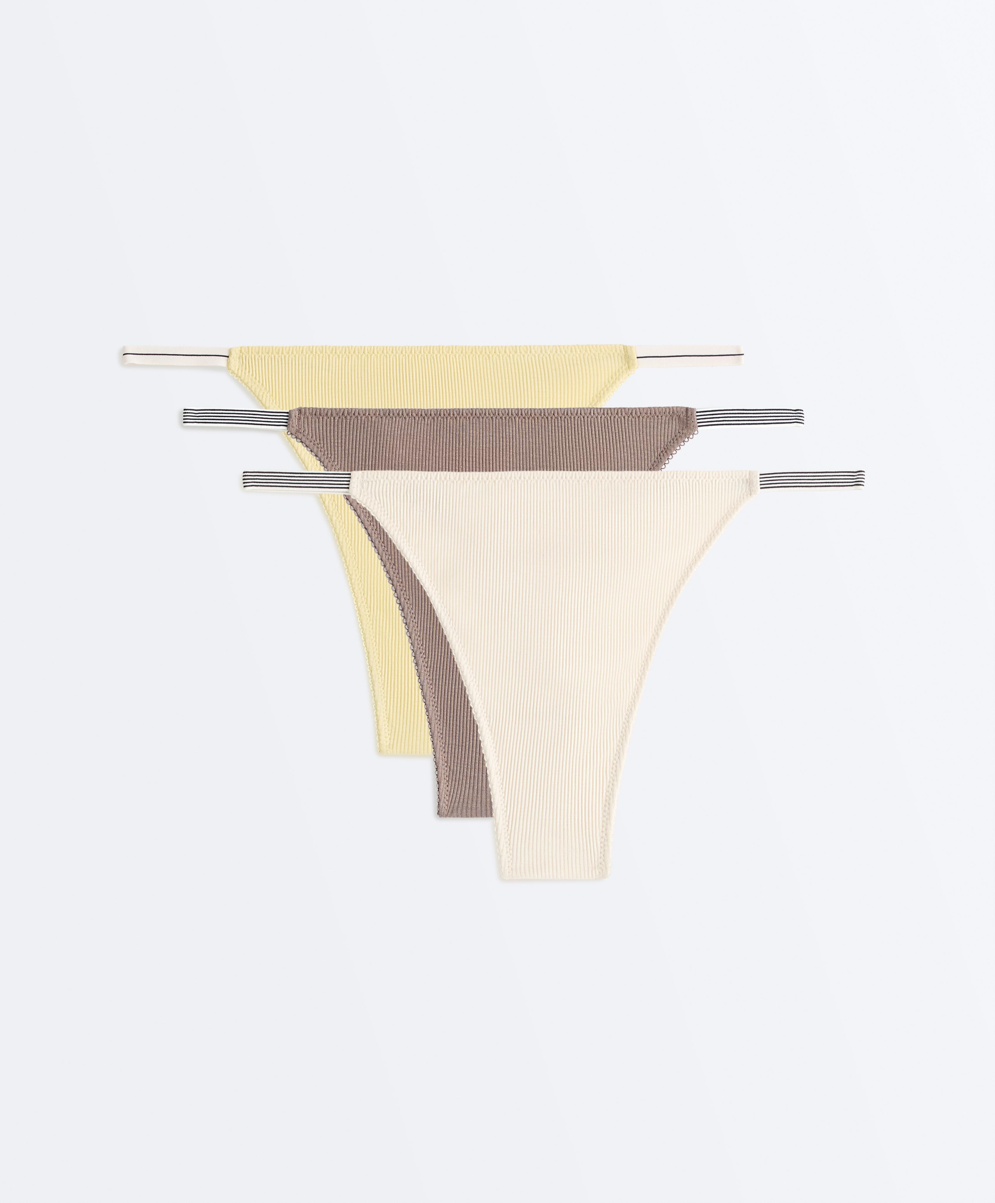 3 ribbed cotton thongs — LIME GREEN
